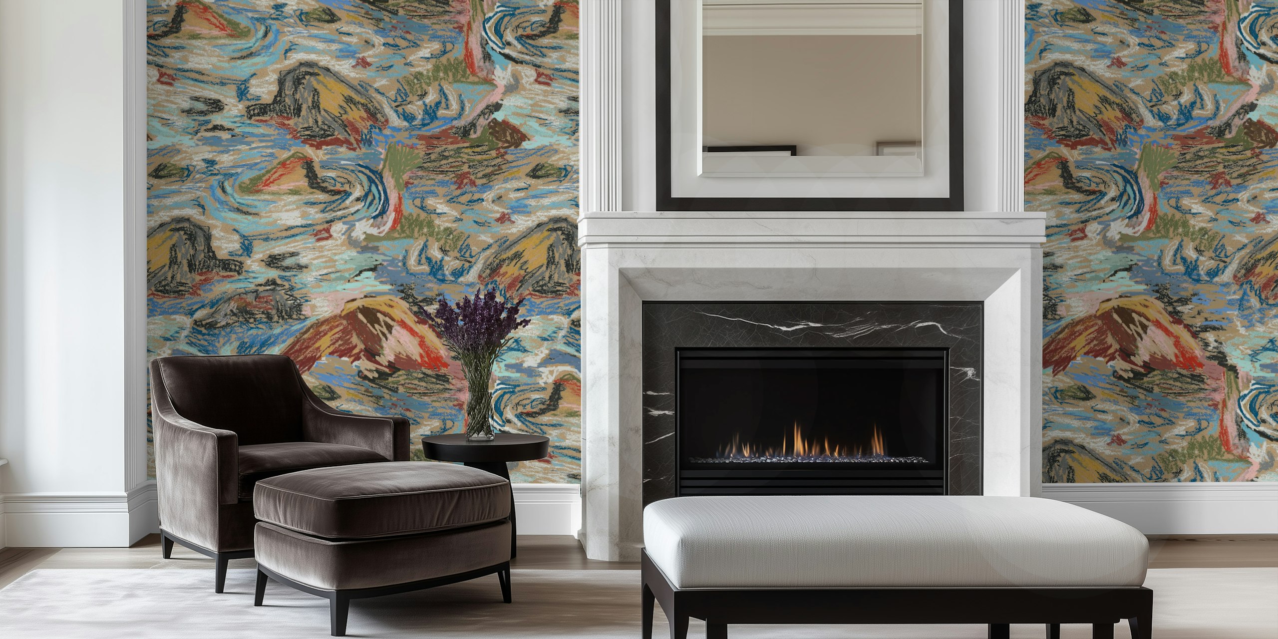 Vibrant Coastal Swirls wallpaper in a room