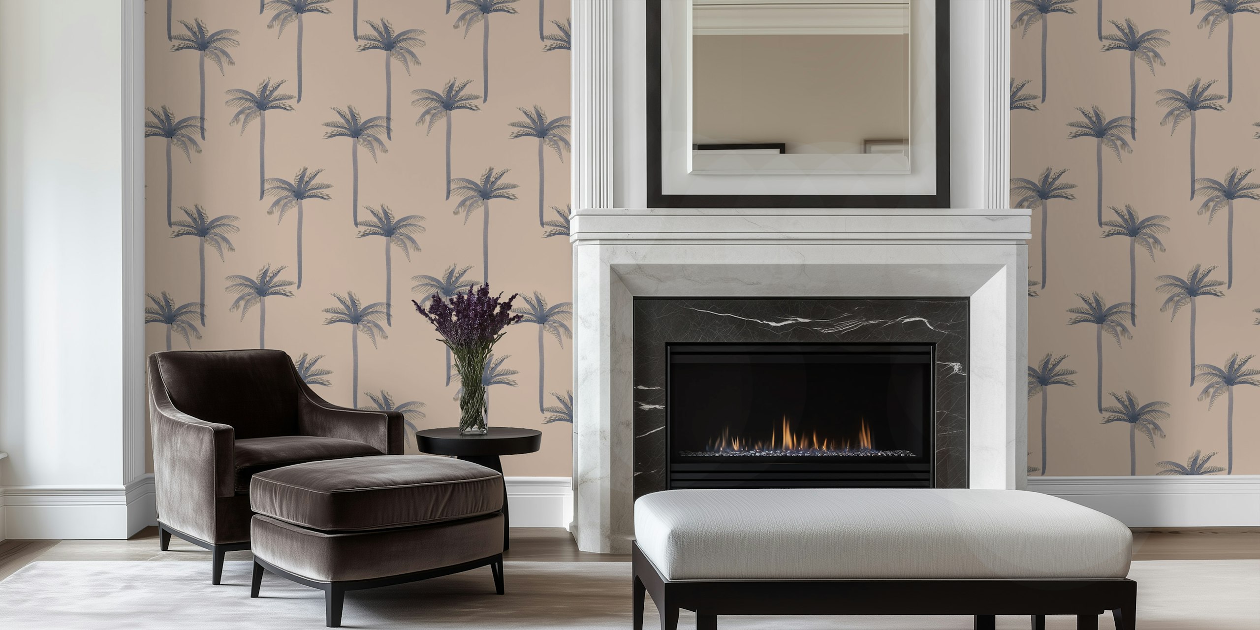 Dreamy watercolor palmtrees wallpaper in a room