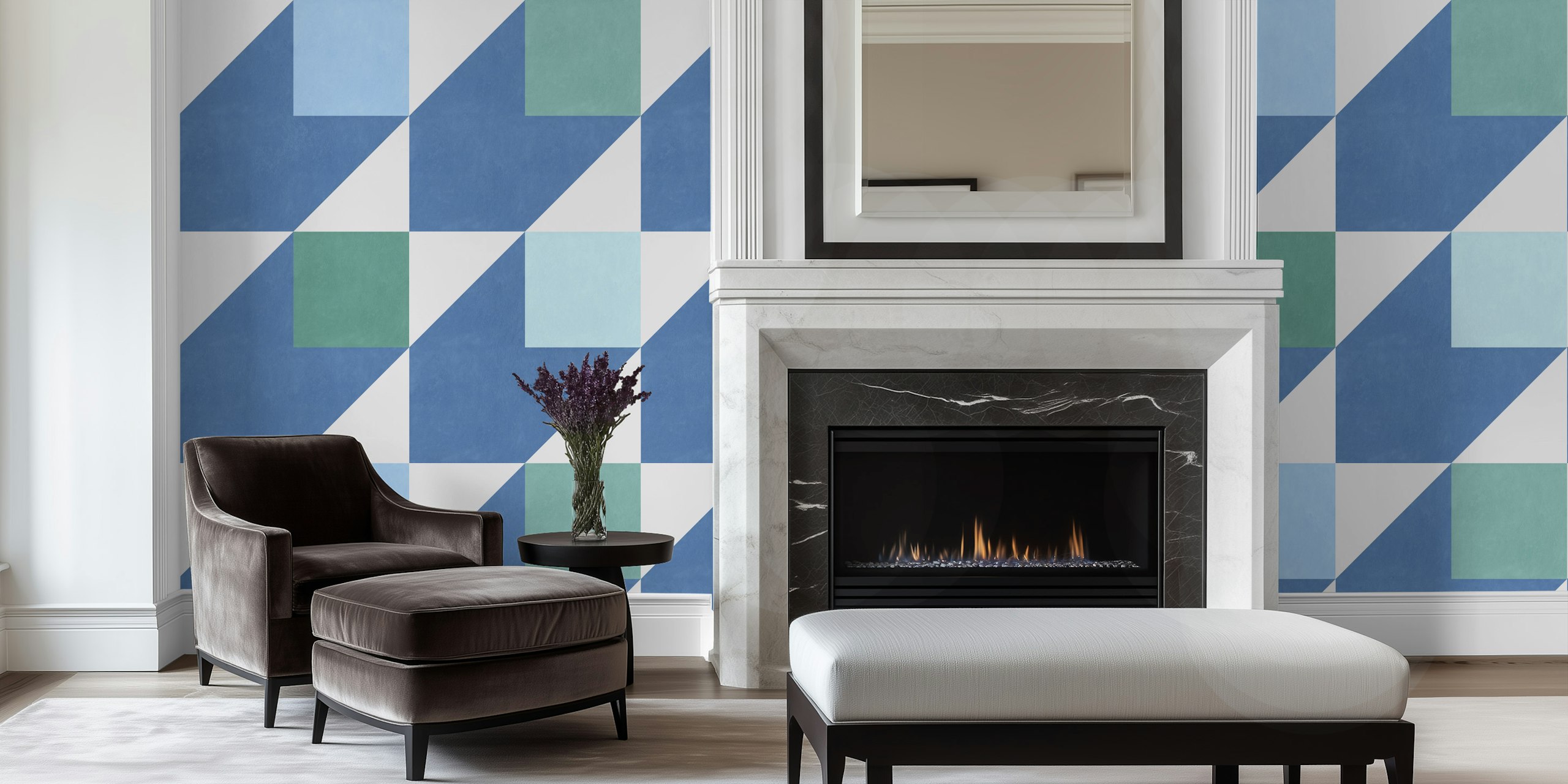 Bauhaus Blocks blue and green wallpaper design