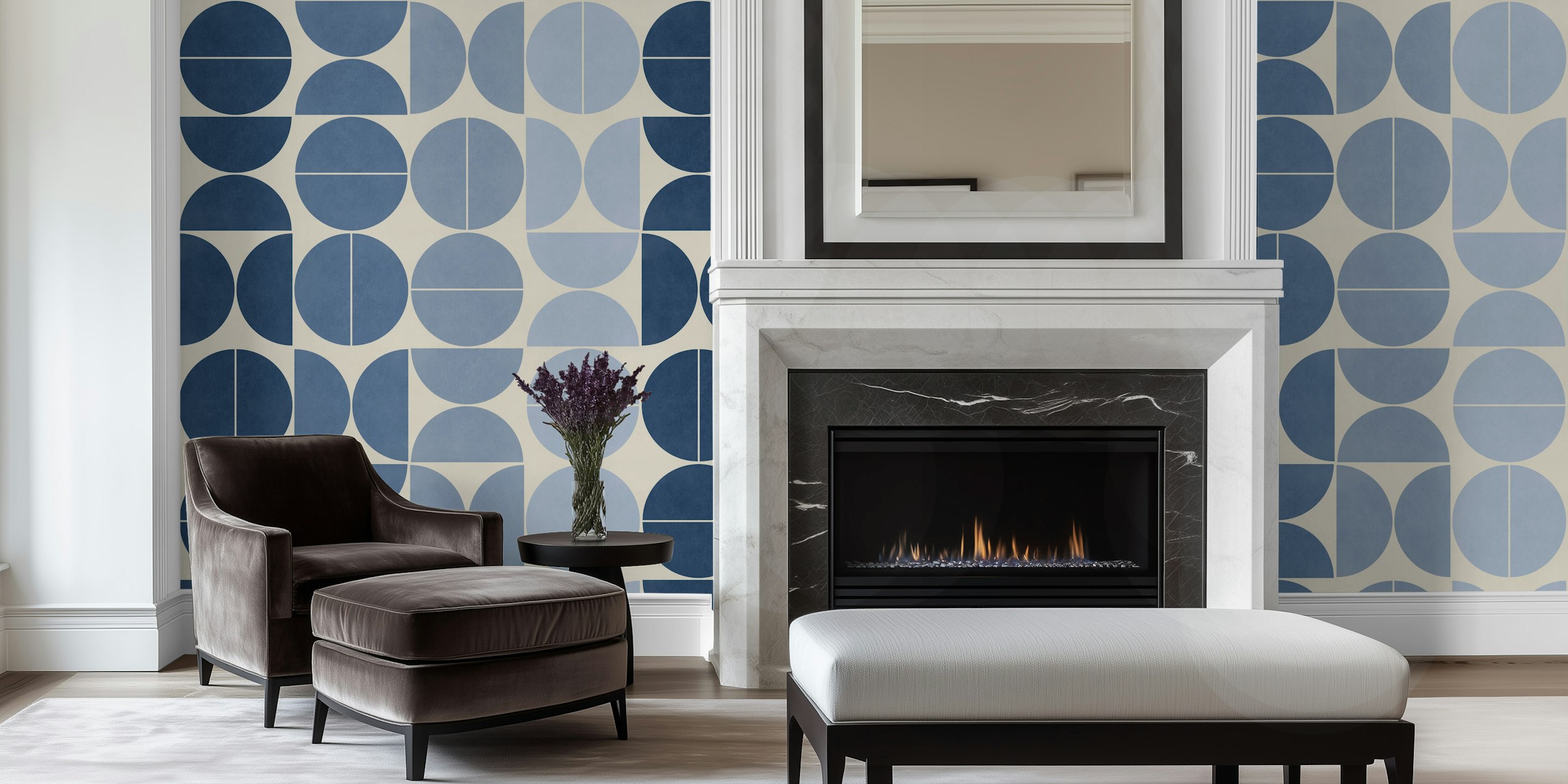 Geometric shapes in navy blue and light blue wallpaper