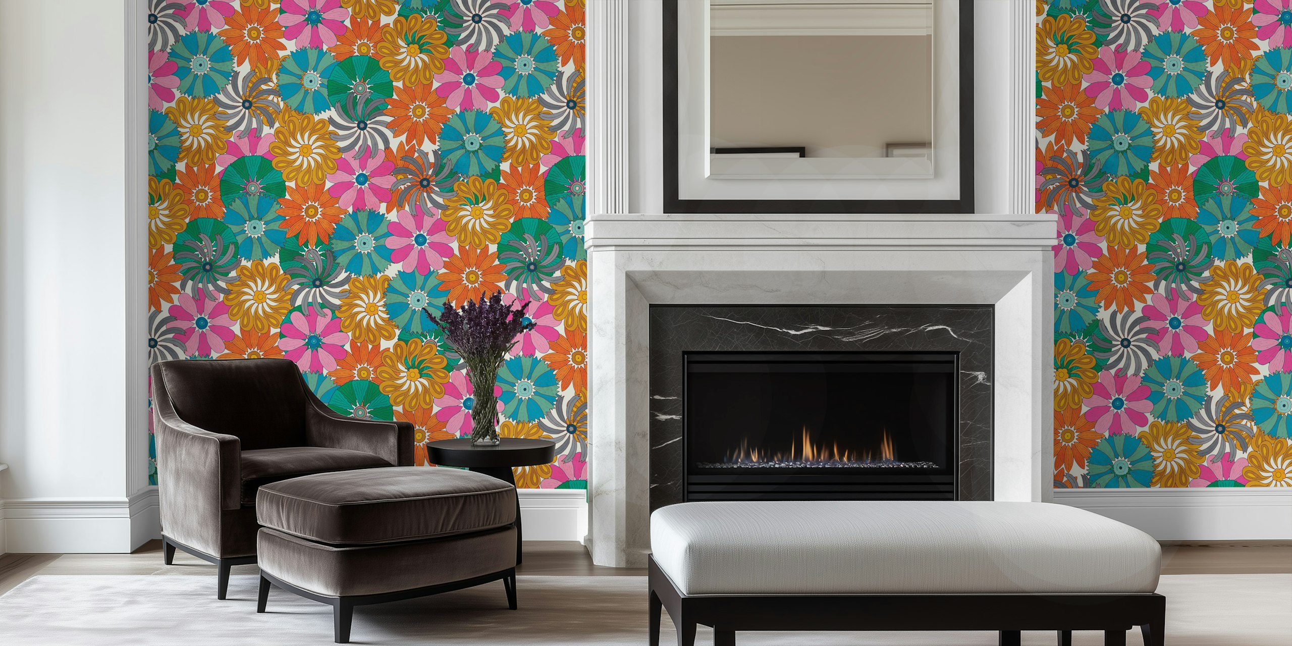 Ταπετσαρία Colorful Bold Flowers σε έναν διακοσμημένο χώρο