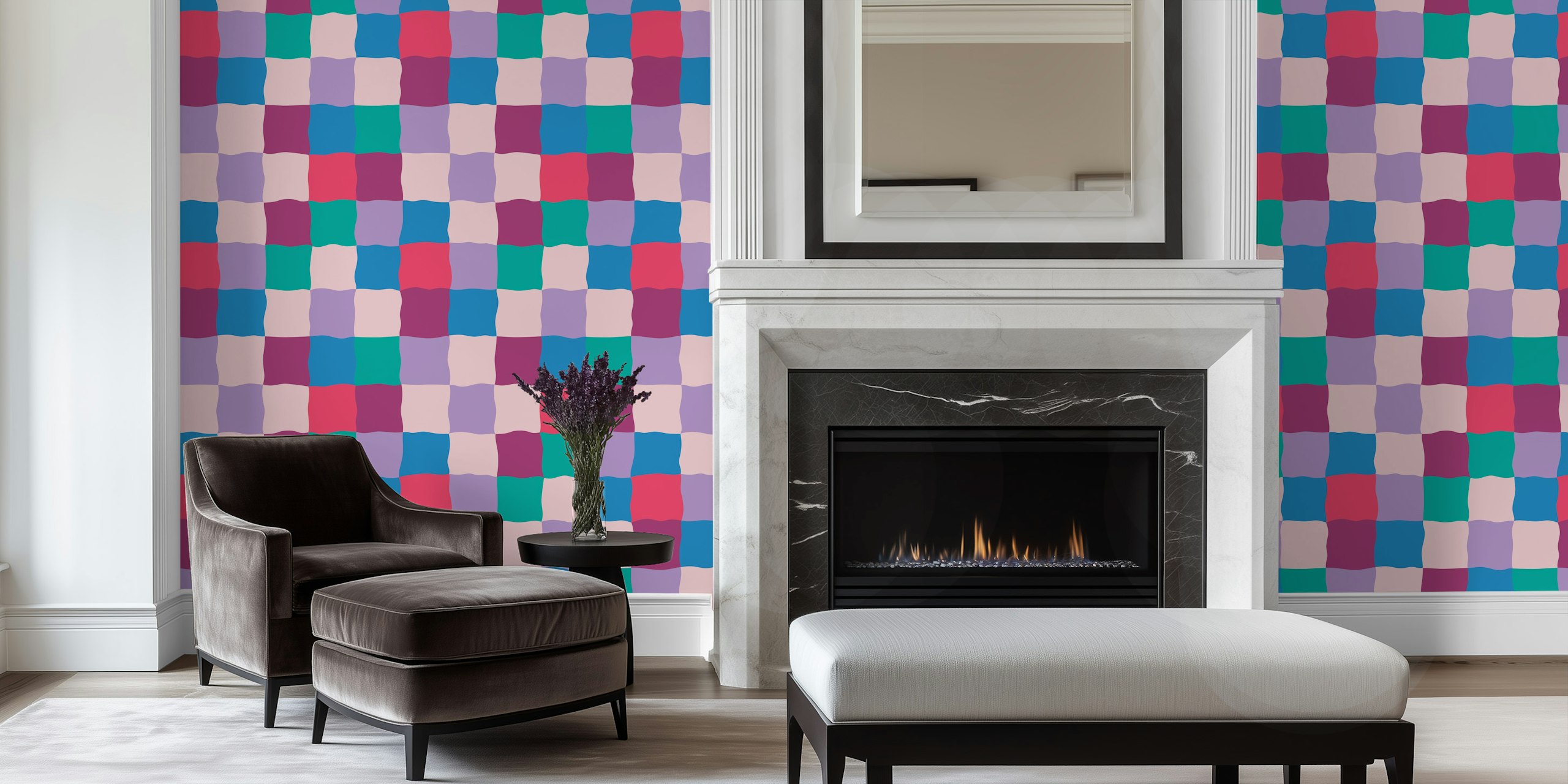 Patchwork wallpaper in colorful patterns