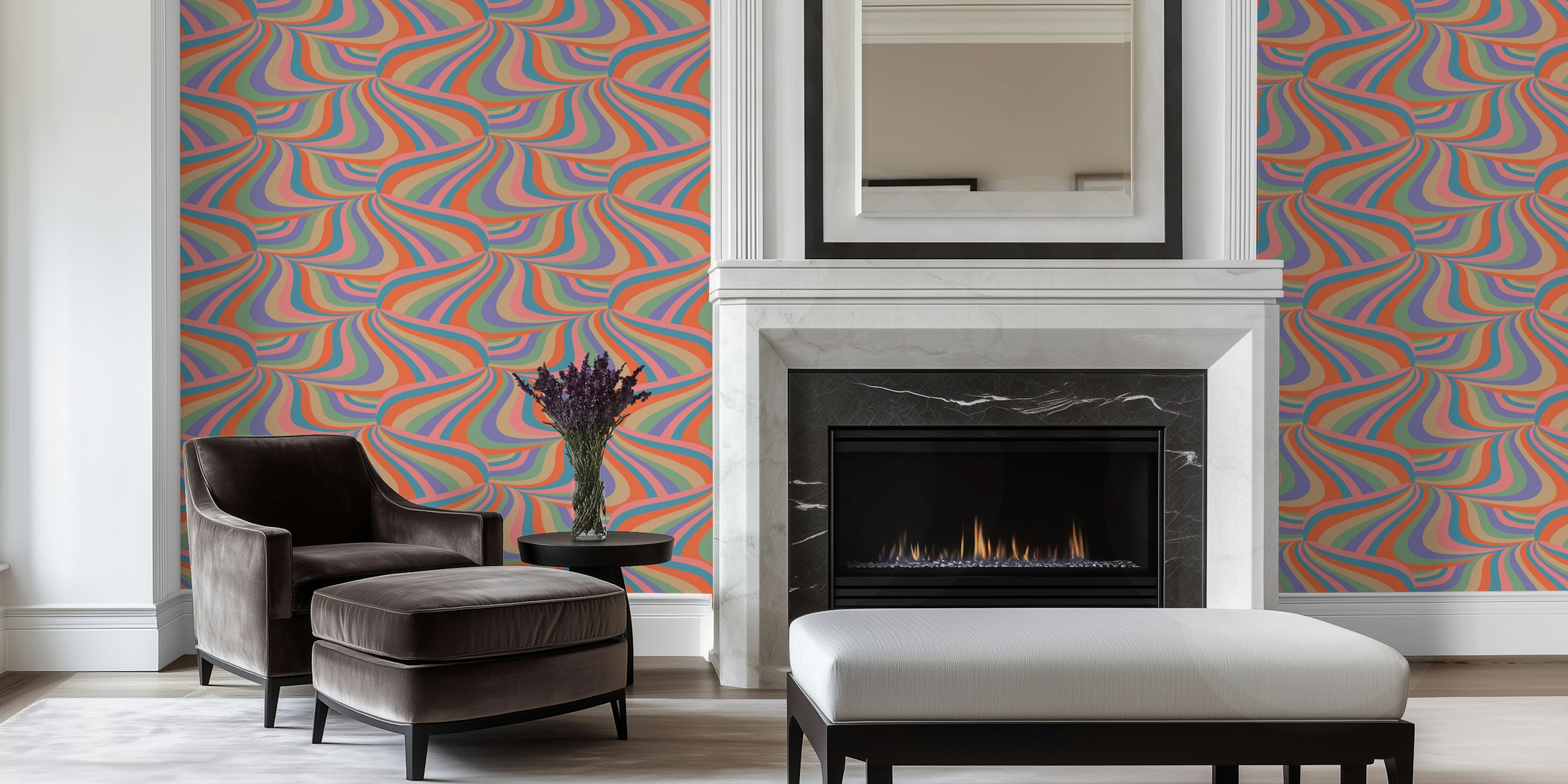 Marble Swirl Retro Groovy Stripes wallpaper in a room