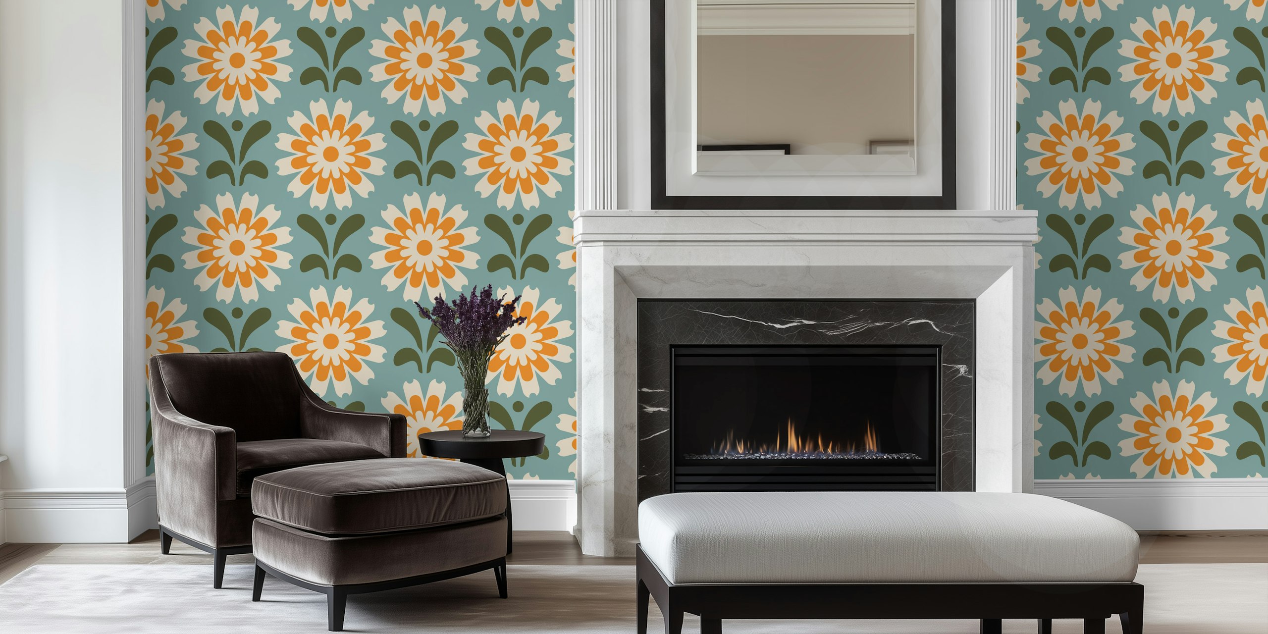 Rustic Daisy Harmony wallpaper in a room