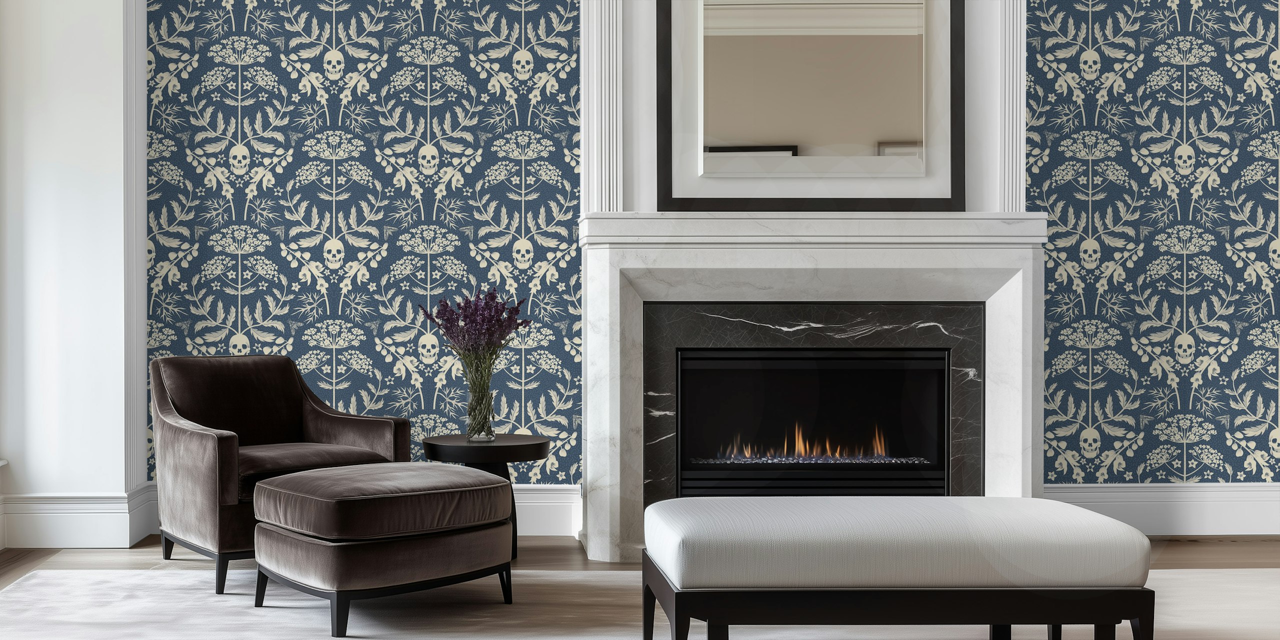 Decorative Nocturnal Skulls and Flowers wallpaper