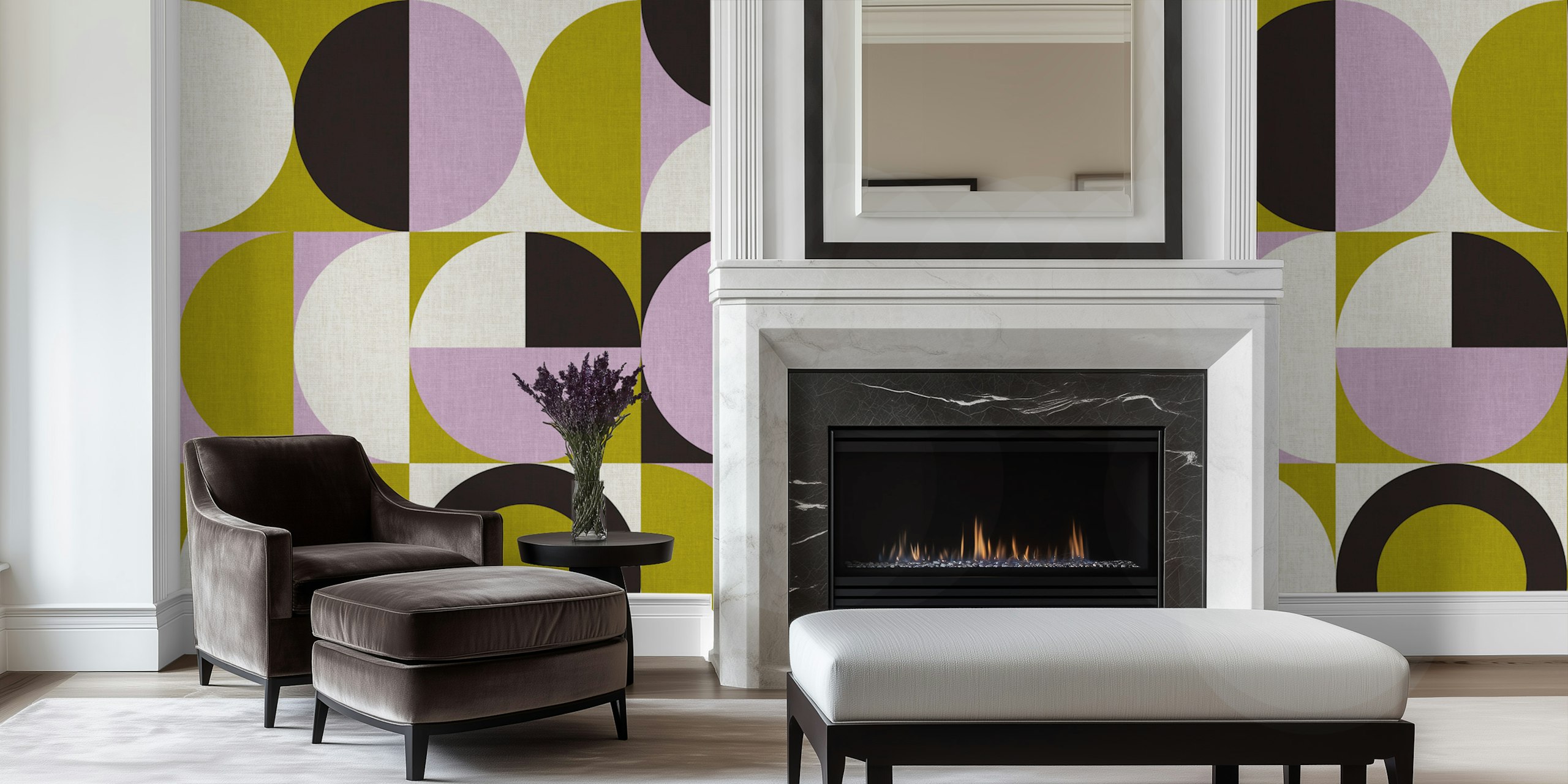 Colorful patterned wallpaper in a room