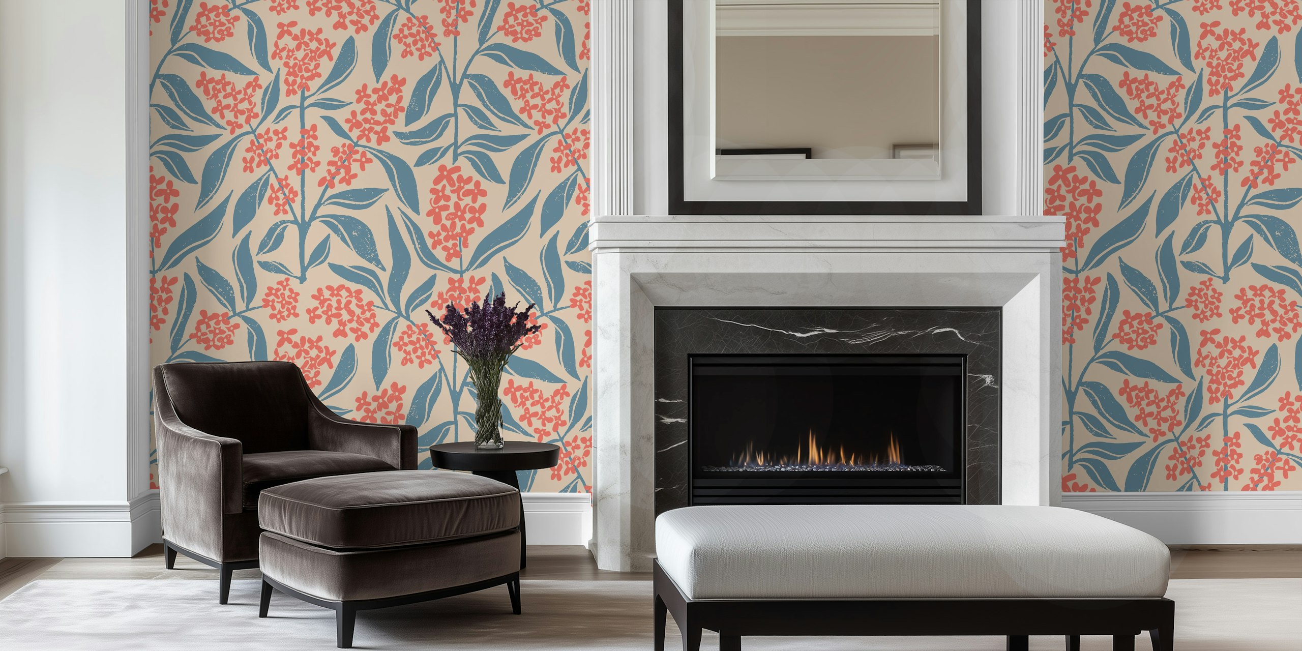 Osmanthus Flower wallpaper in red and blue