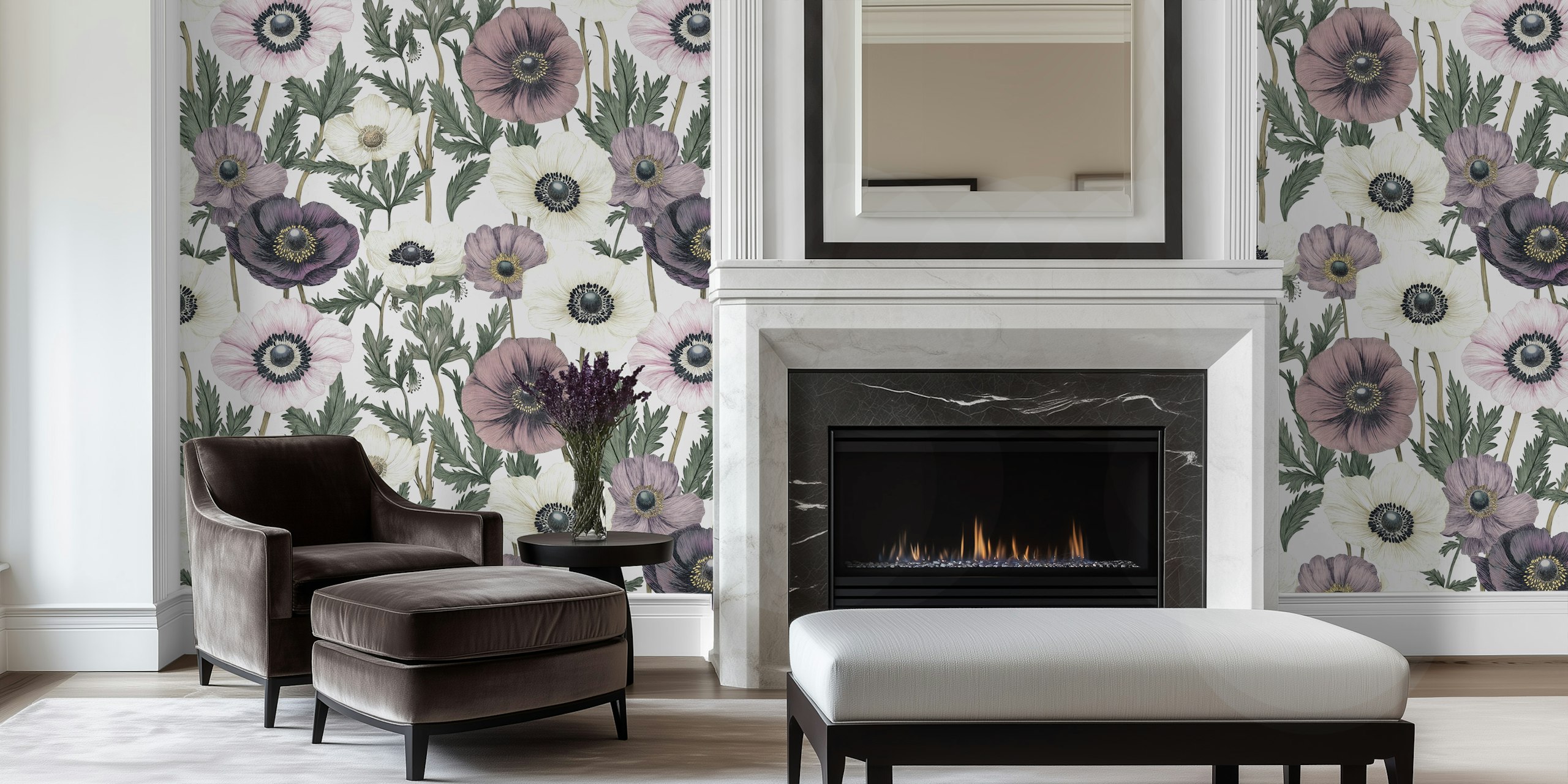 Papel tapiz Vintage Anemone Herbarium en una habitación