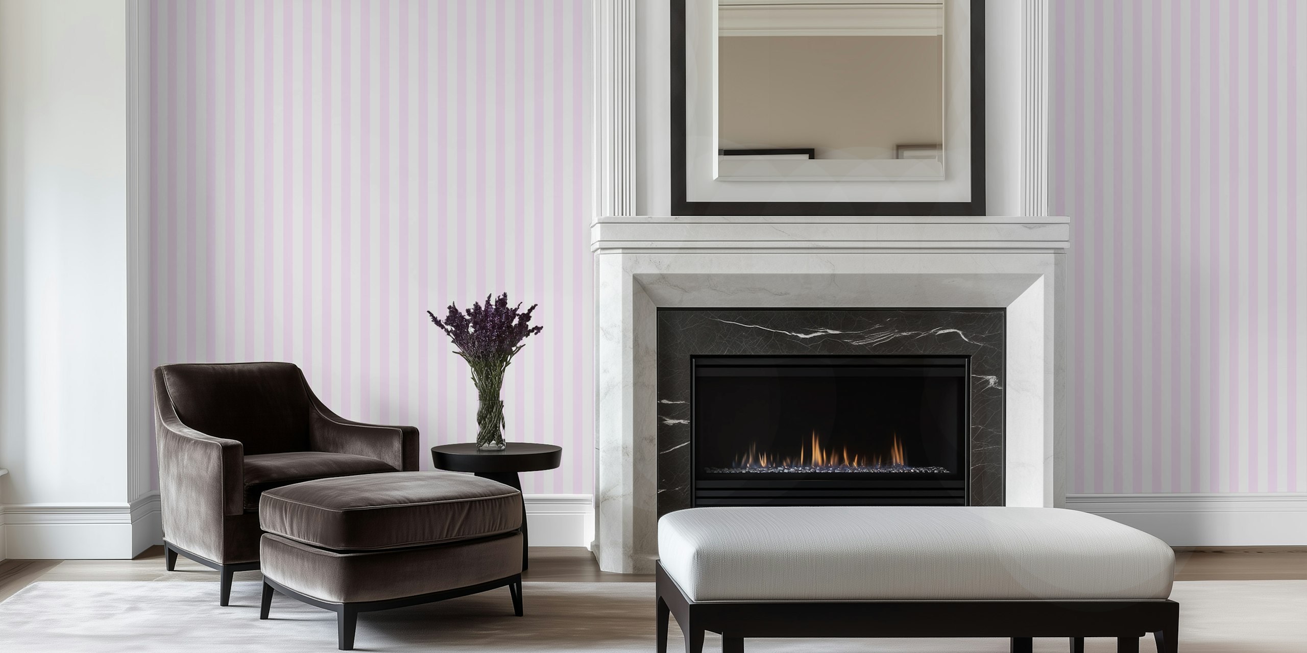 Ταπετσαρία Blush Vertical Stripes εμφανιζόμενη σε δωμάτιο