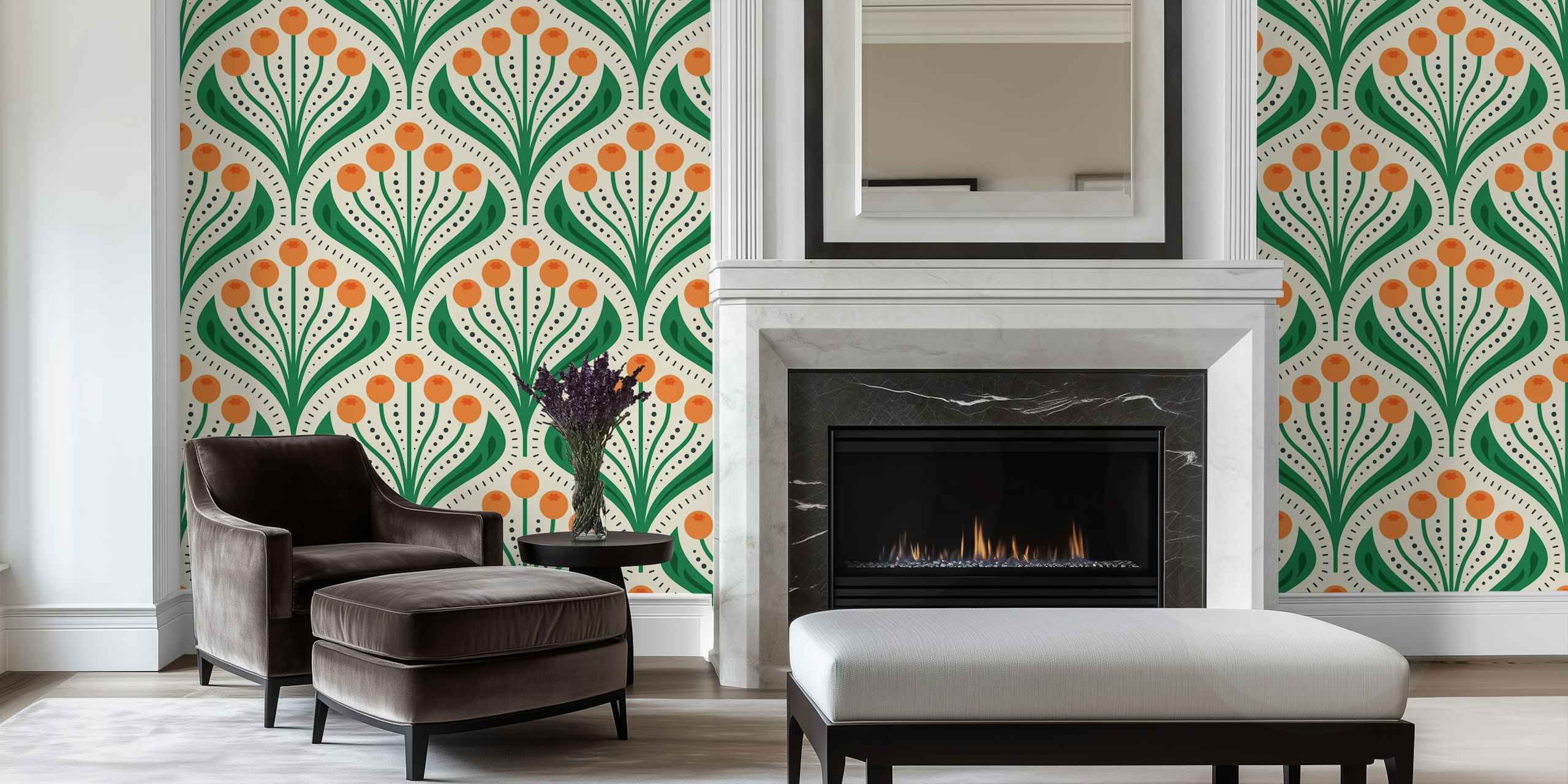 Vibrant floral wallpaper in a room
