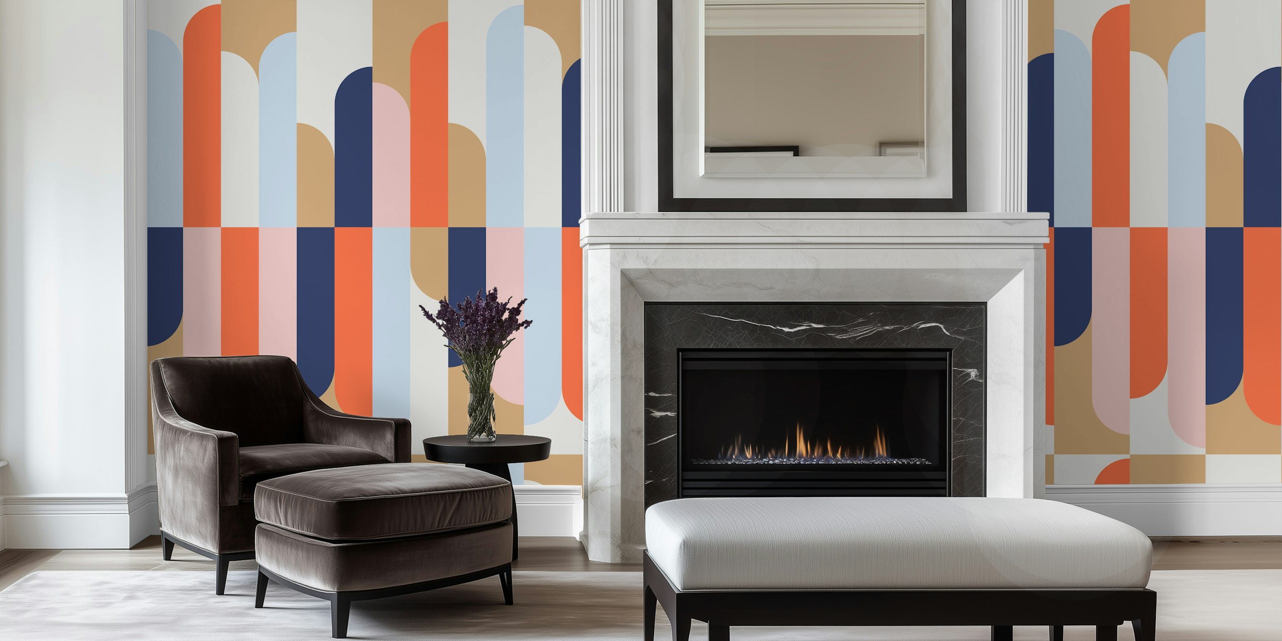 Midcentury Arch Boards Repeat Pattern w pokoju