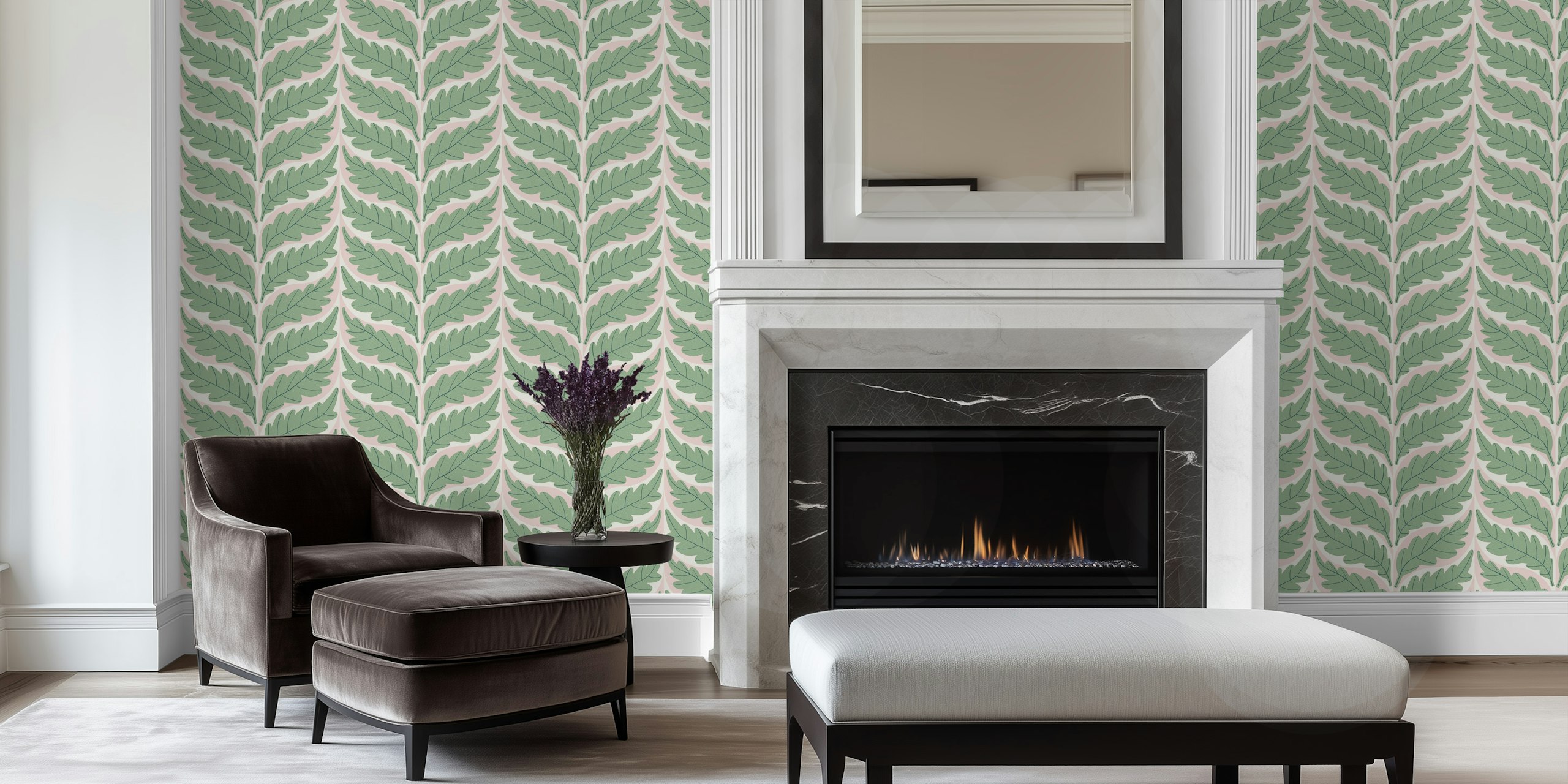 Elegant green leaf design v místnosti
