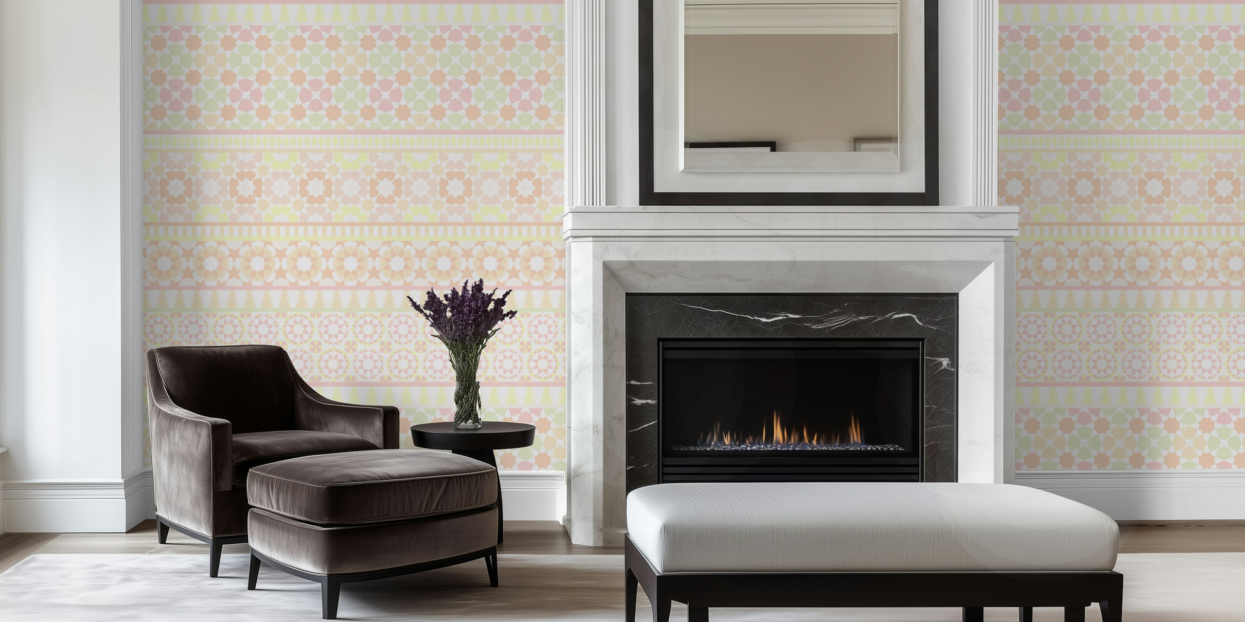 Pastel geometric pattern in rhubarb and custard colors wallpaper