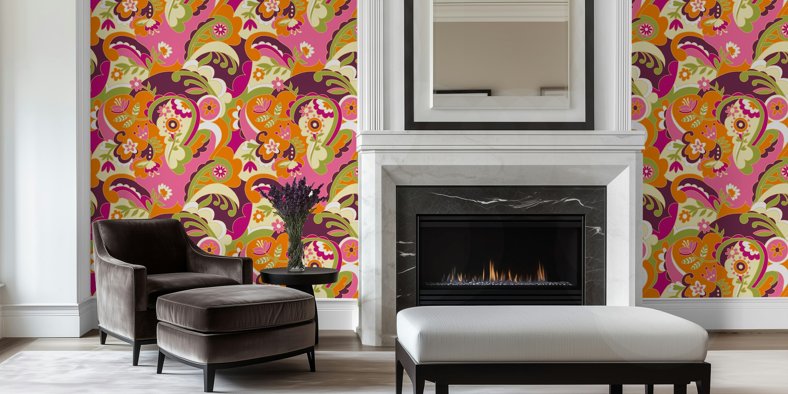 Groove Blossom-Light wallpaper in a colorful room