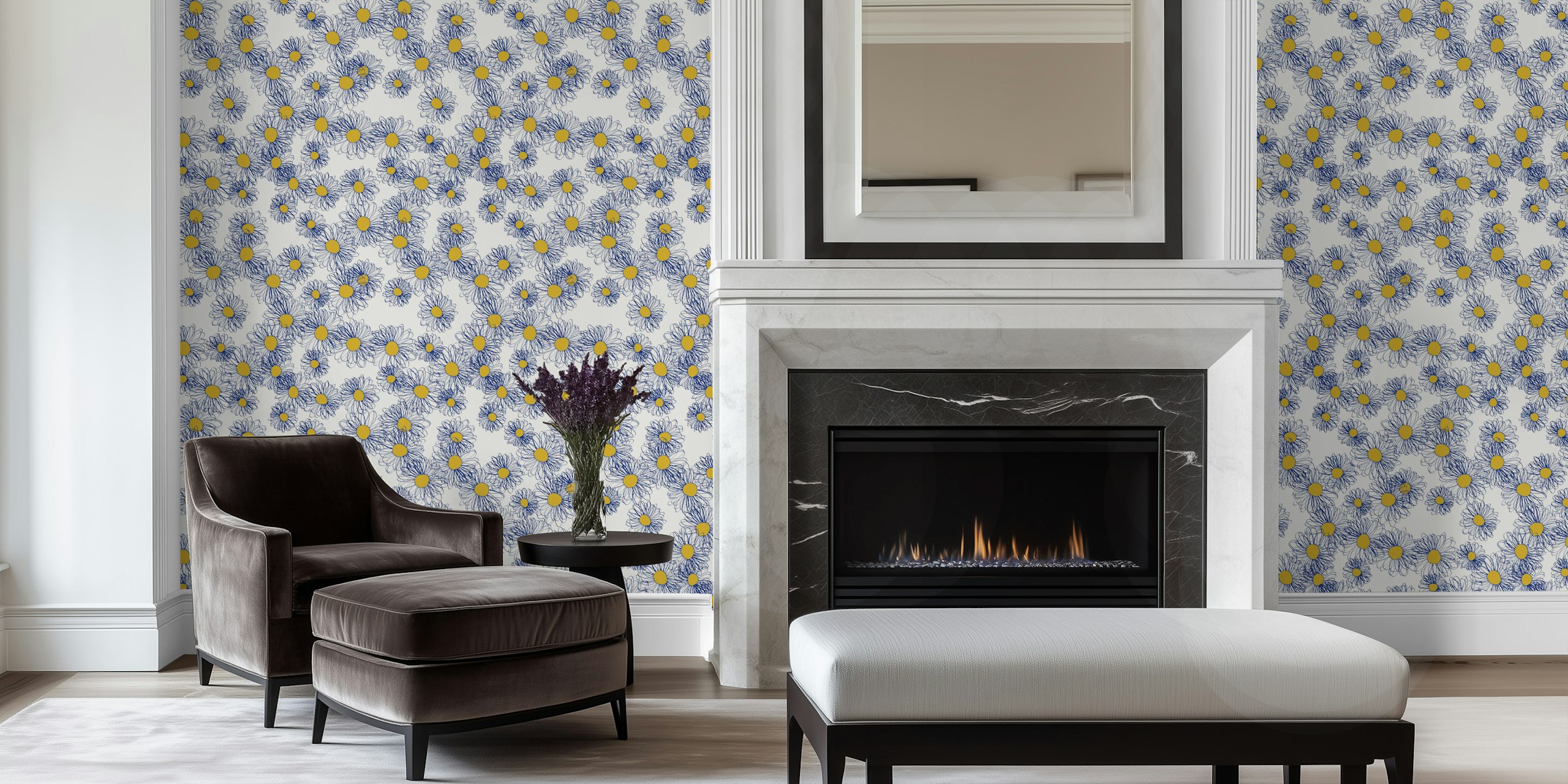 Blue Daisy Fields wallpaper in a room