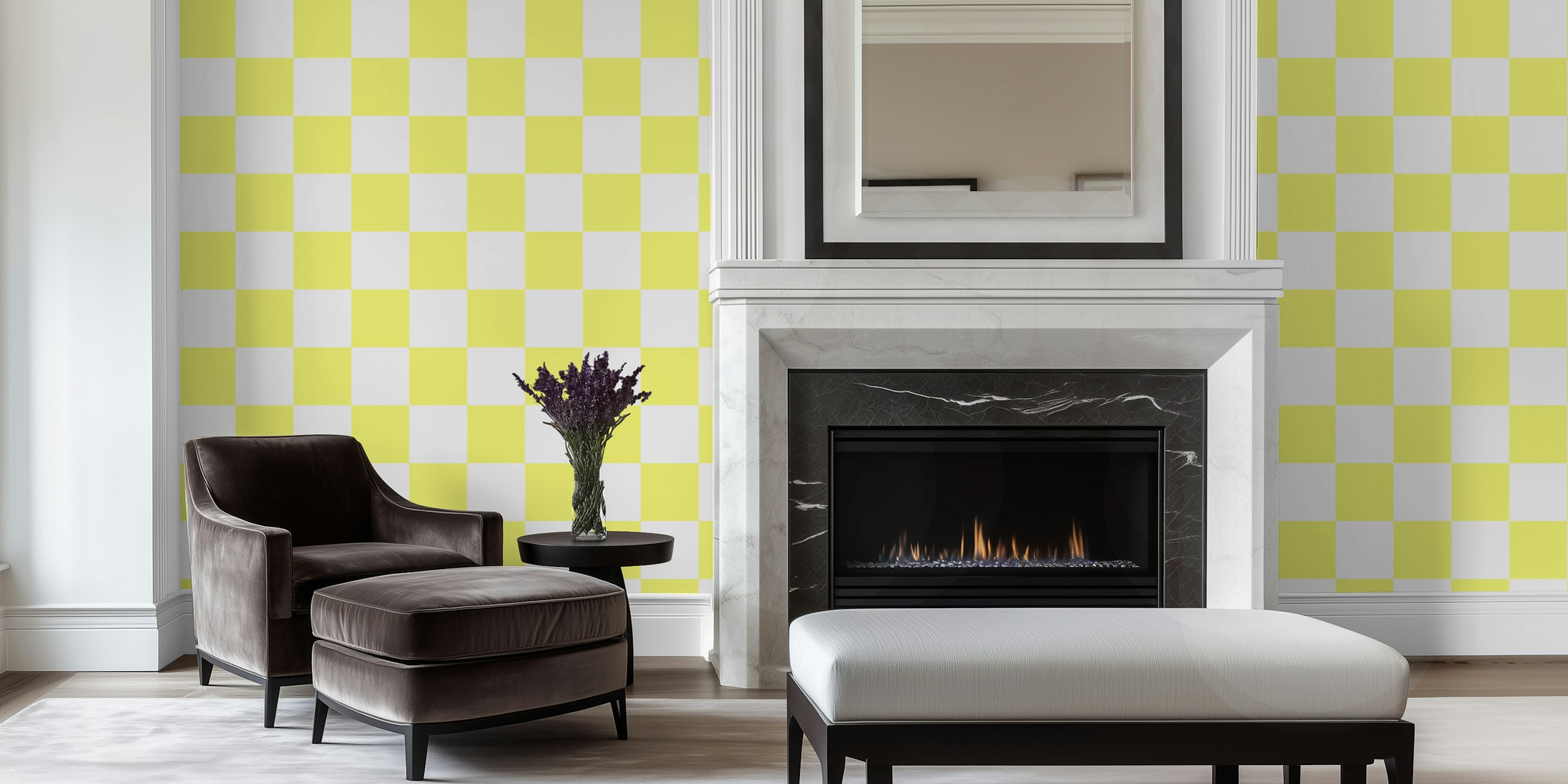 Pastel yellow and white checkerboard pattern wallpaper