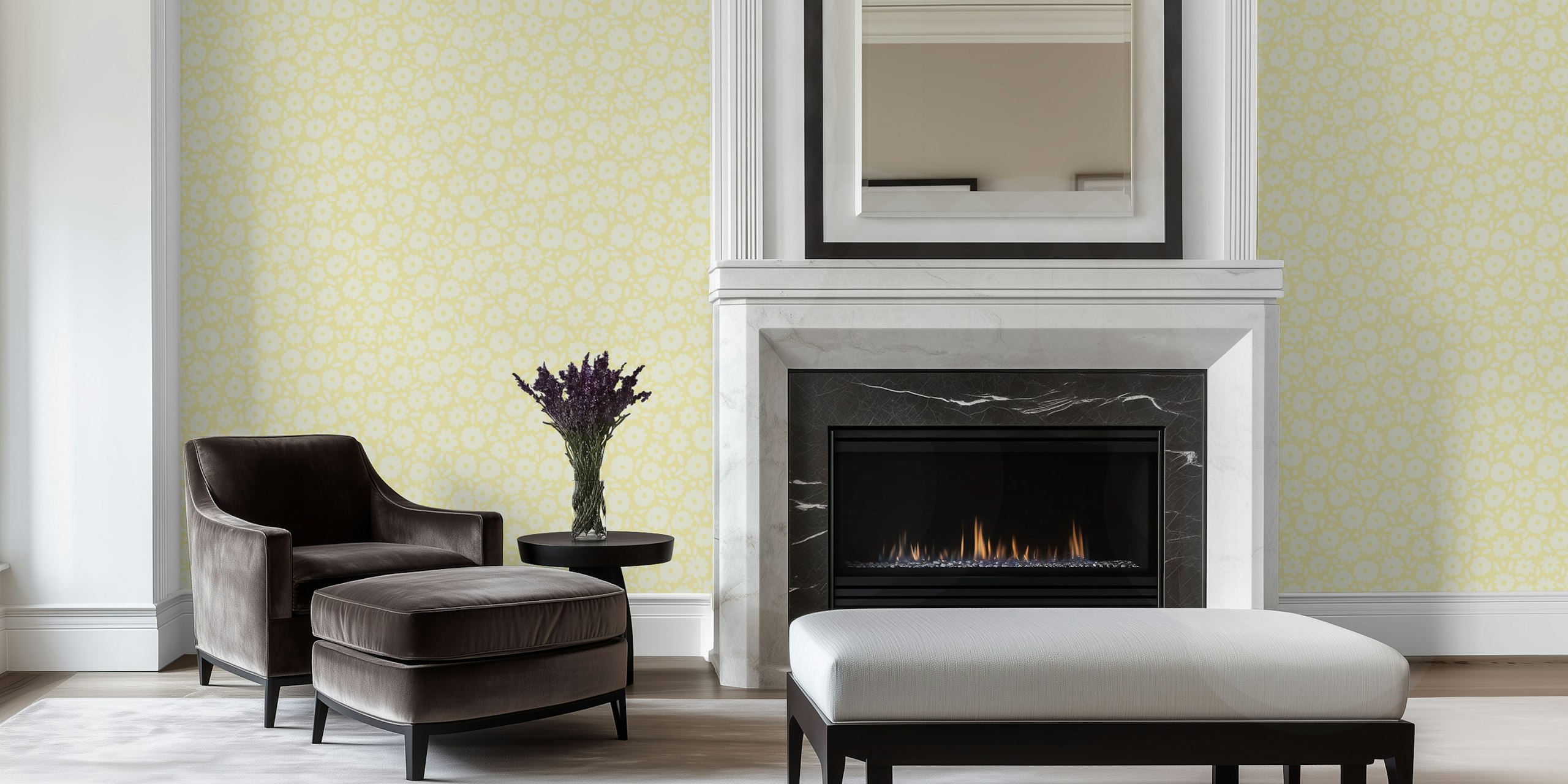 Ditsy Daisy wallpaper in a bright room setting.
