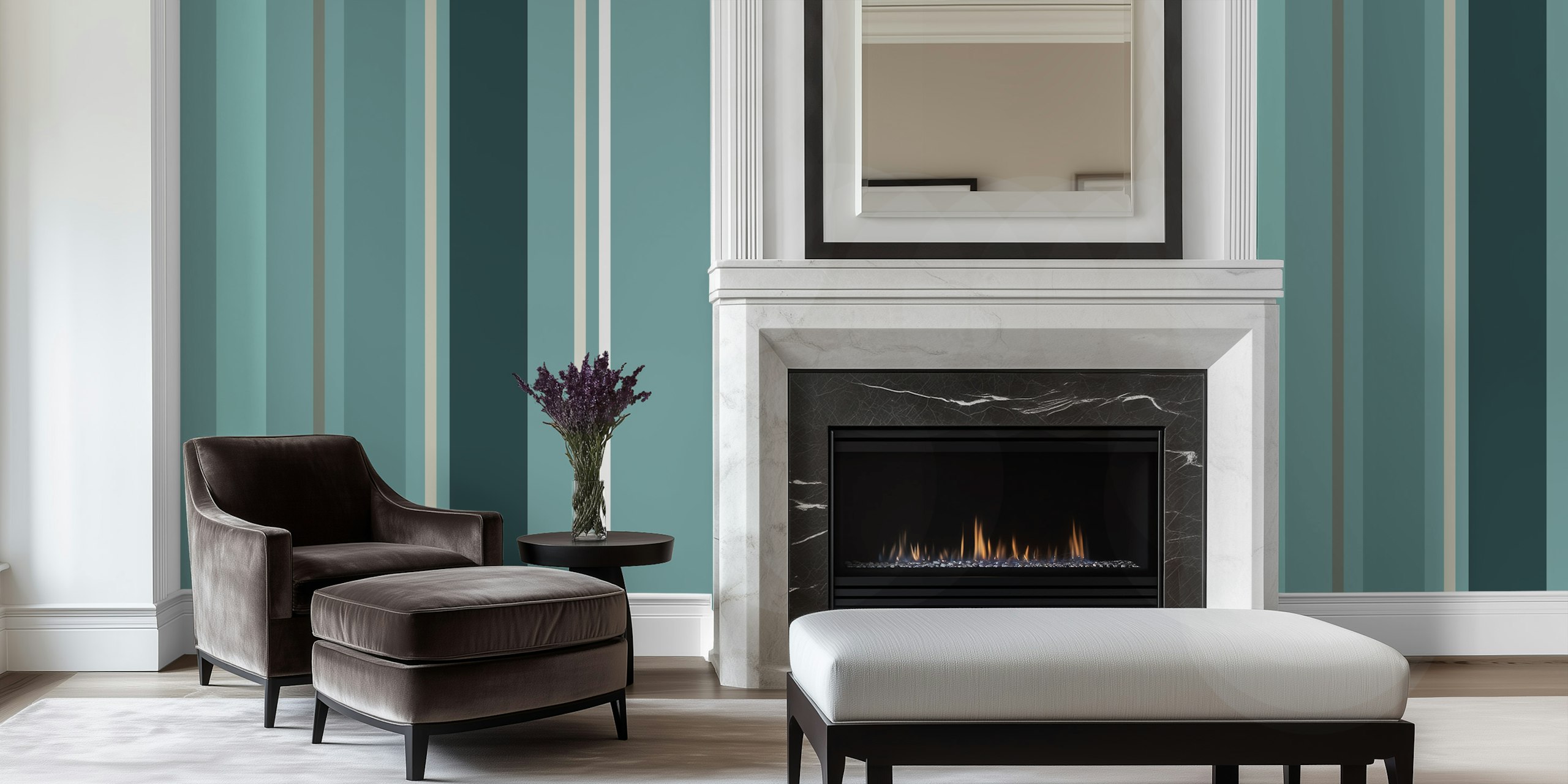 Minimal Stripes Teal Aqua wallpaper displayed in a room