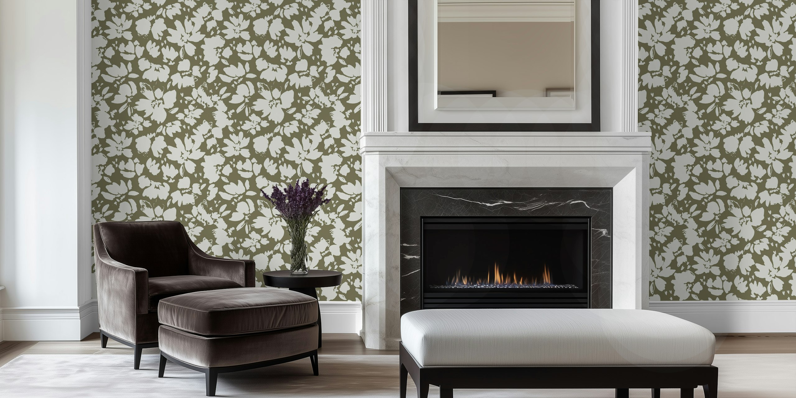 Green floral pattern in soft tones wallpaper