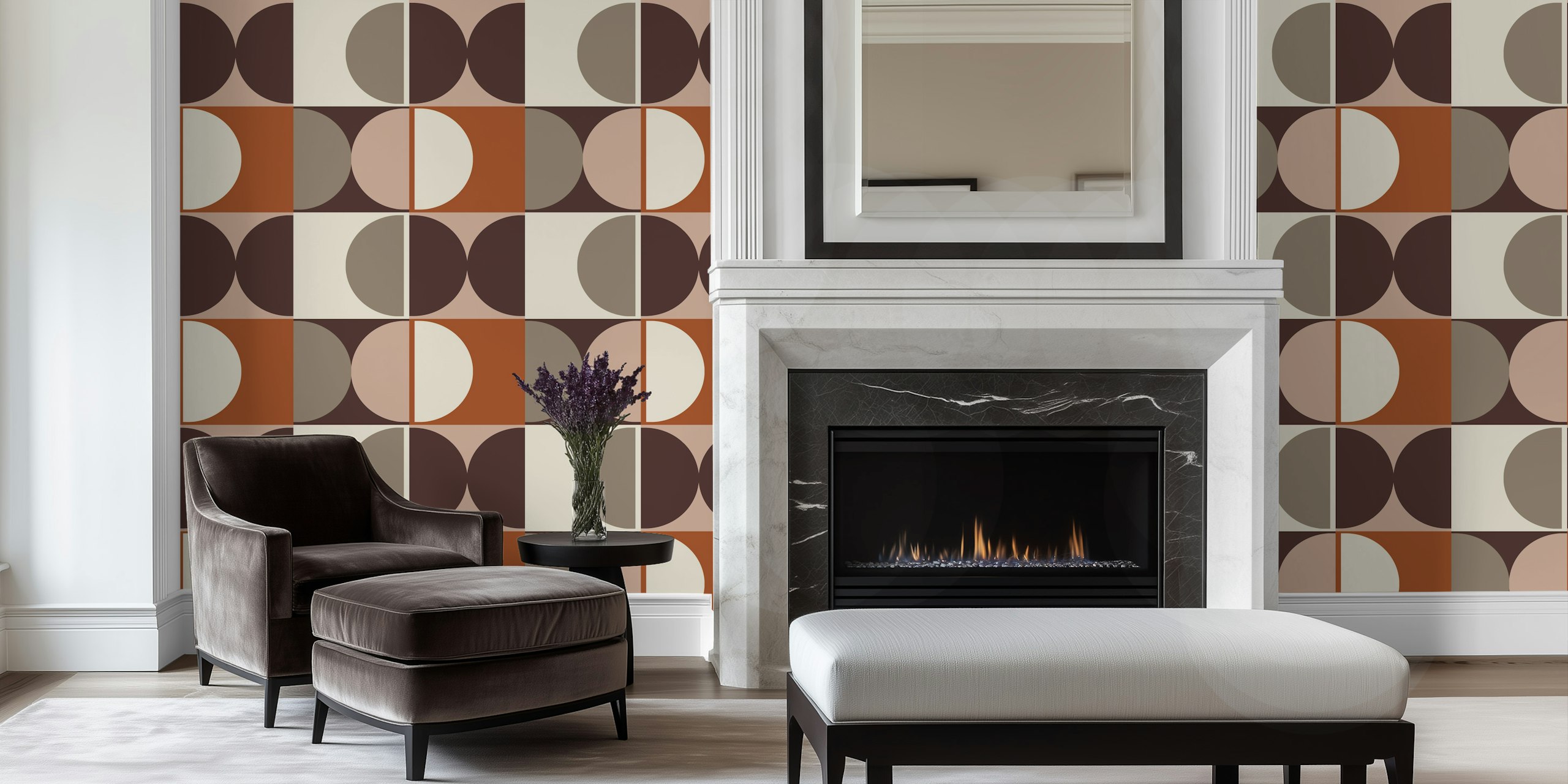 Play - Bronze 2 geometric shapes mural with earthy tones