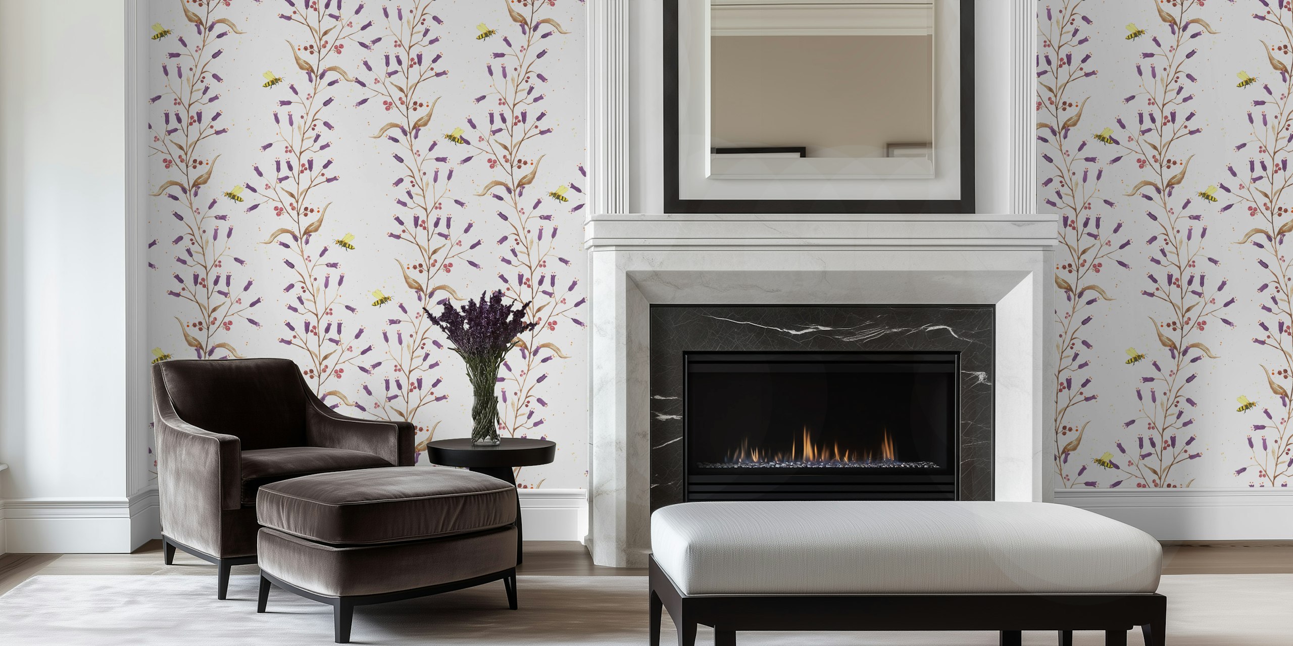 Bees and Flowers wallpaper in a room