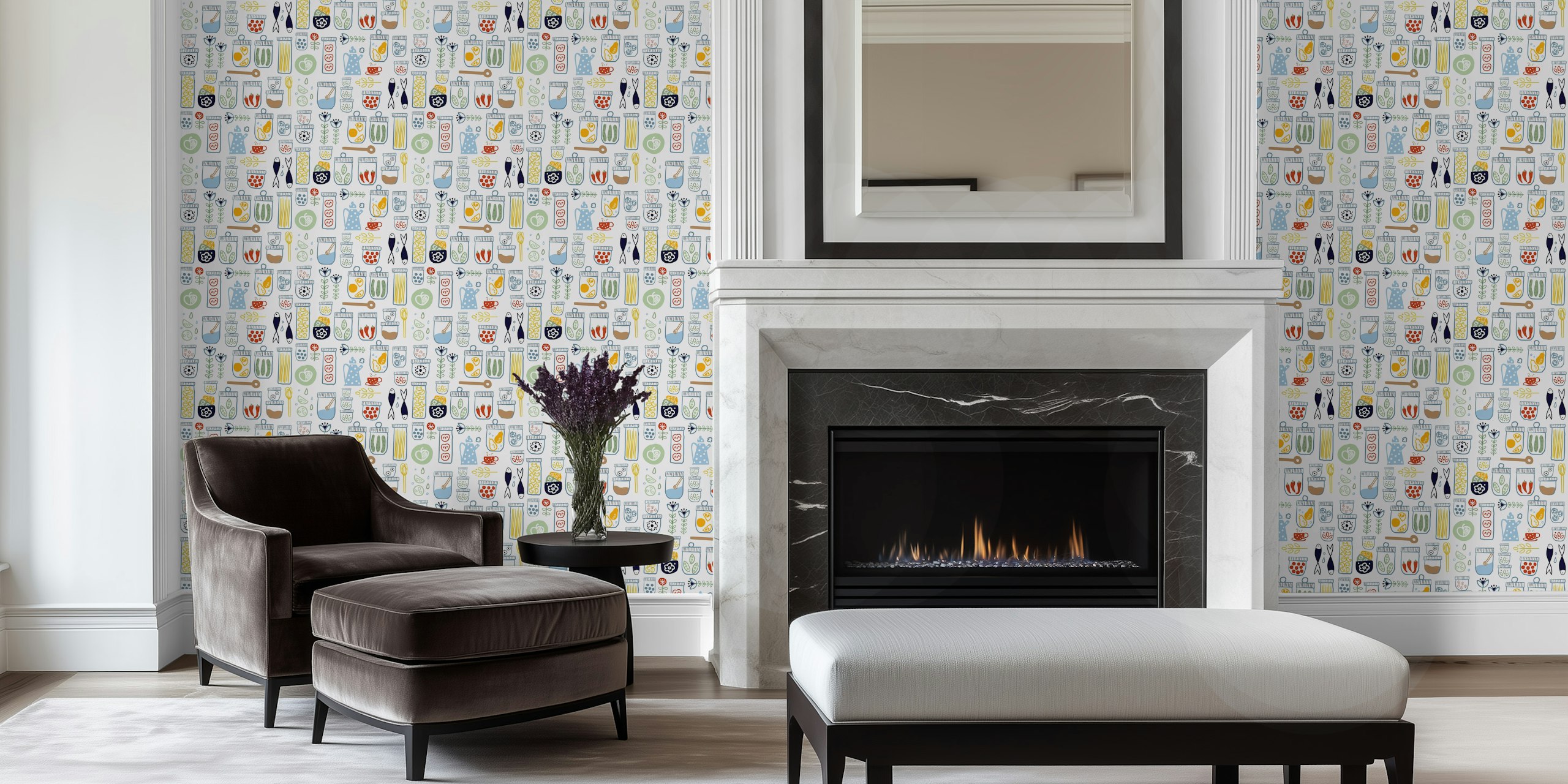 Colorful pantry wallpaper design