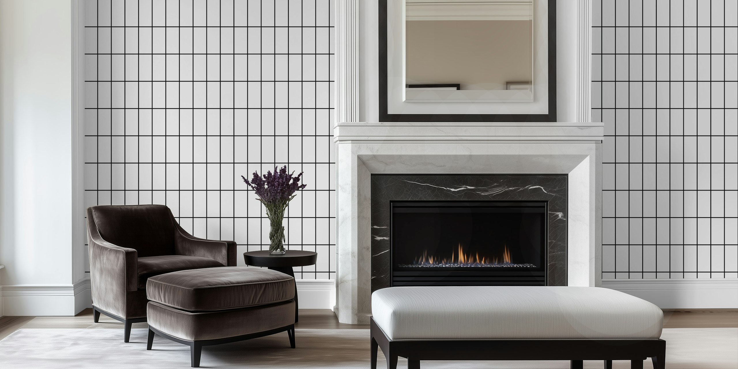 Ταπετσαρία Simple Tiles Black on White σε ένα δωμάτιο