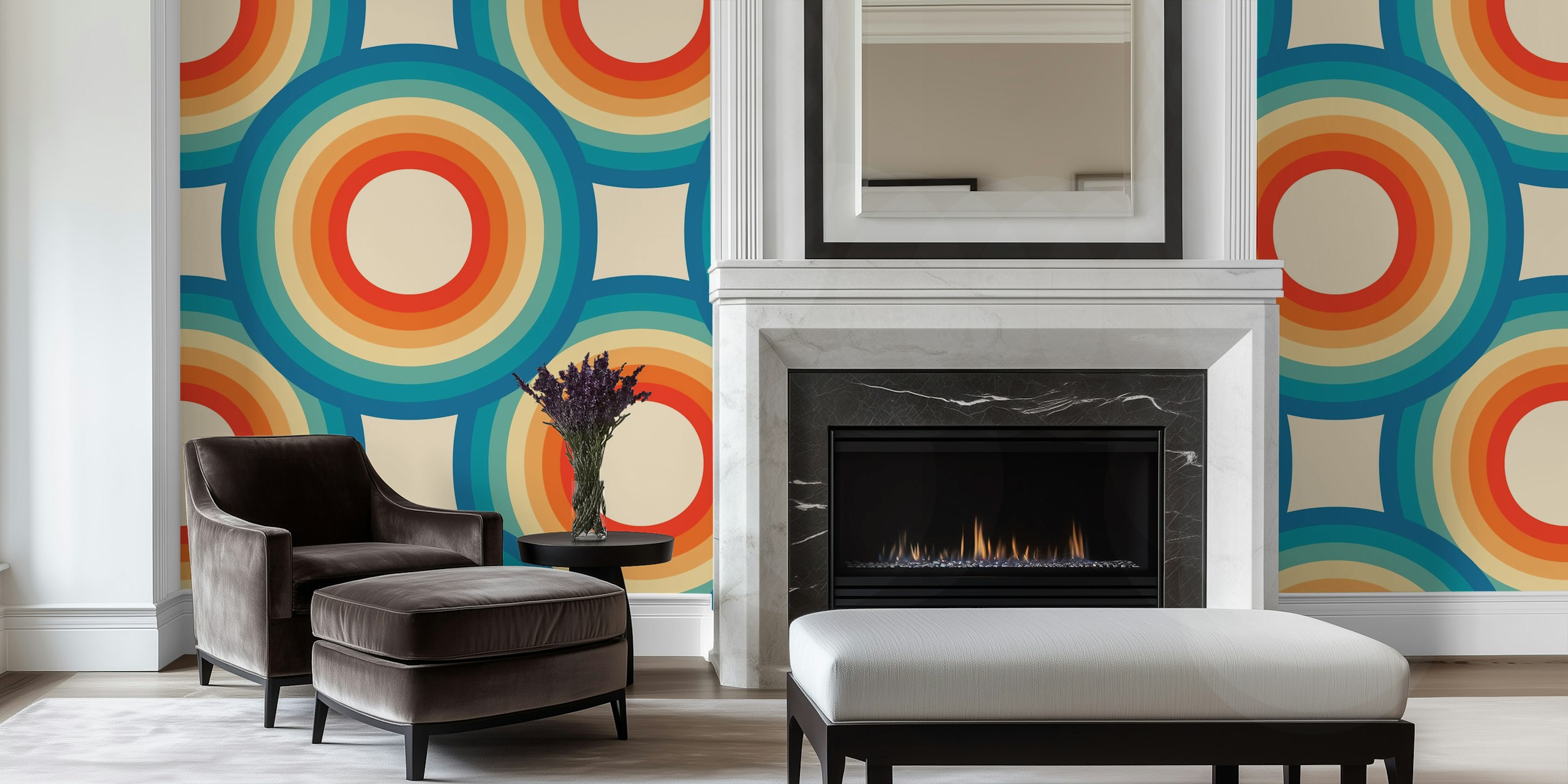 Bold Retro Geometric Rainbow cirklar tapetdesign