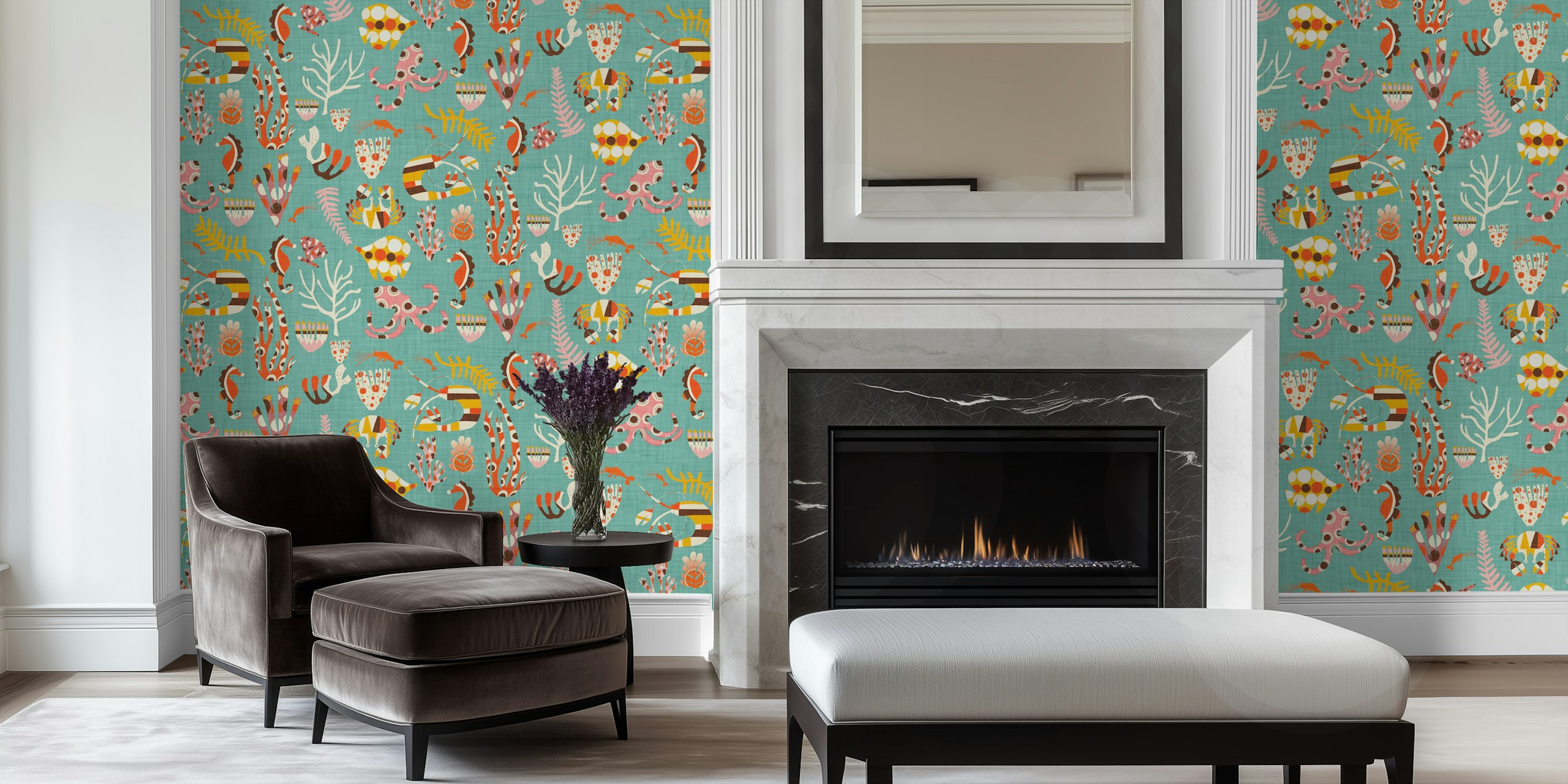 Retro Coral Reef wallpaper in a room