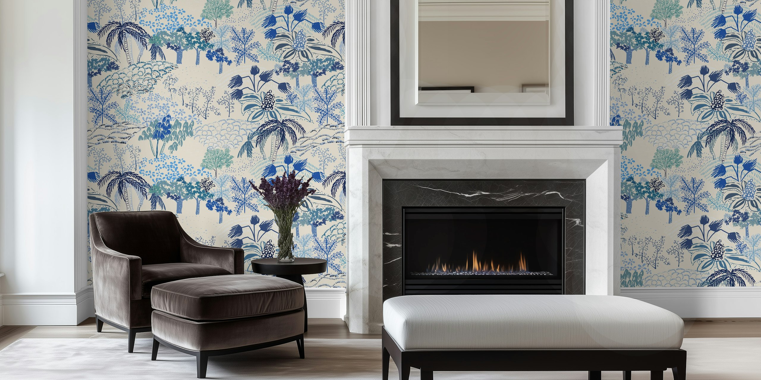 Italian landscape blue tapetti huoneessa