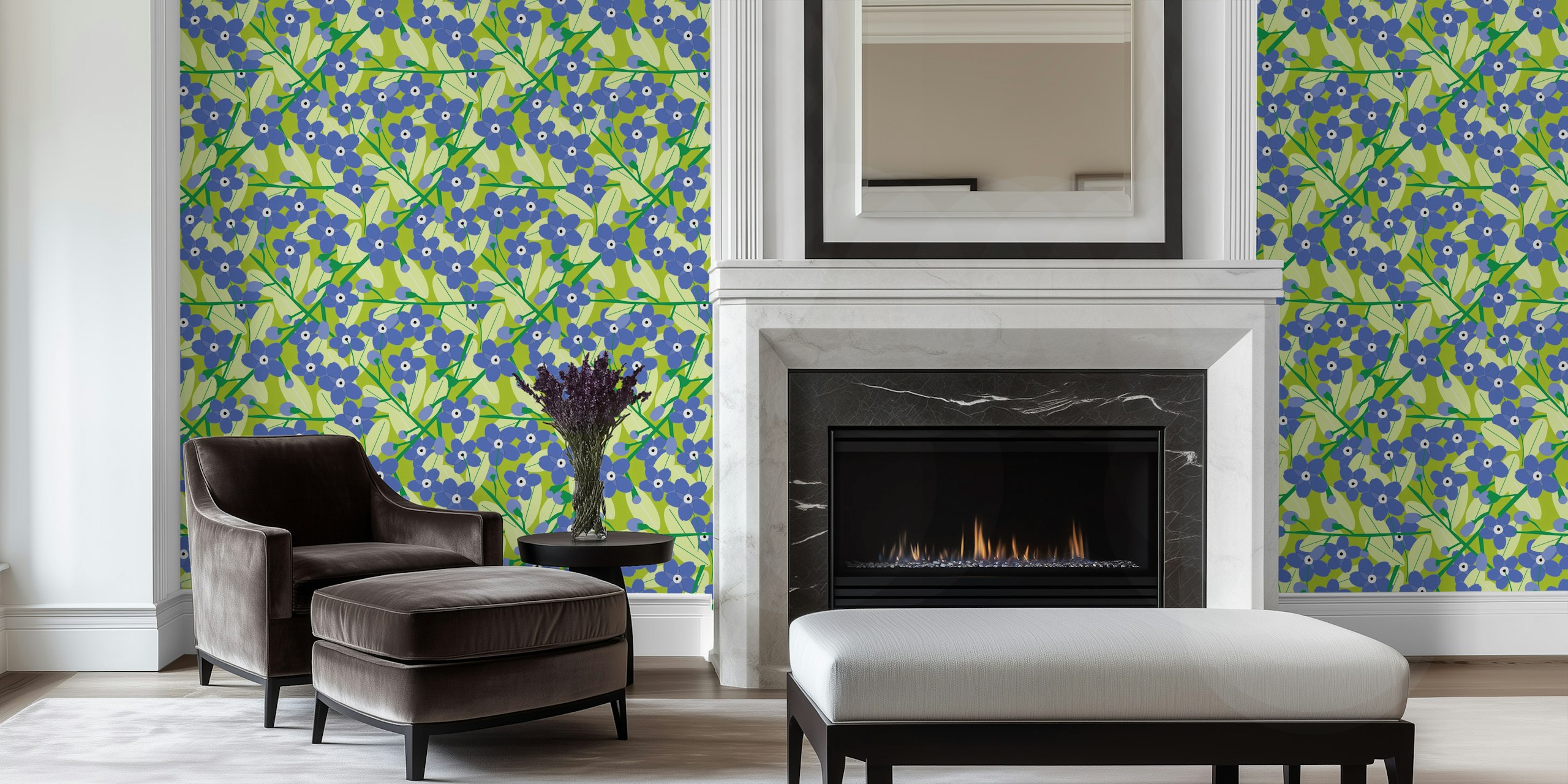 Forget-Me-Knot floral wallpaper in a room