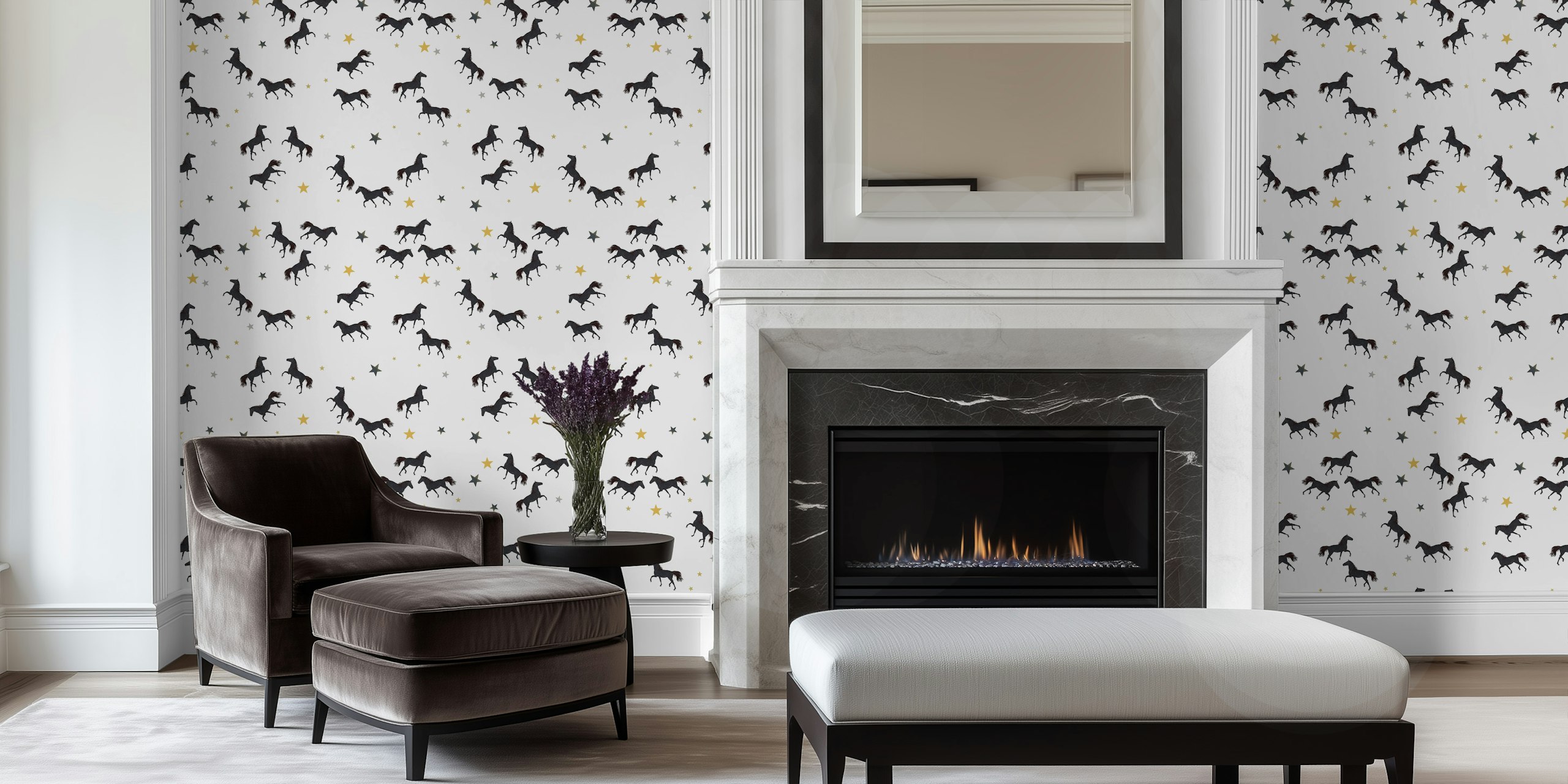 Black horse wallpaper with stars pattern