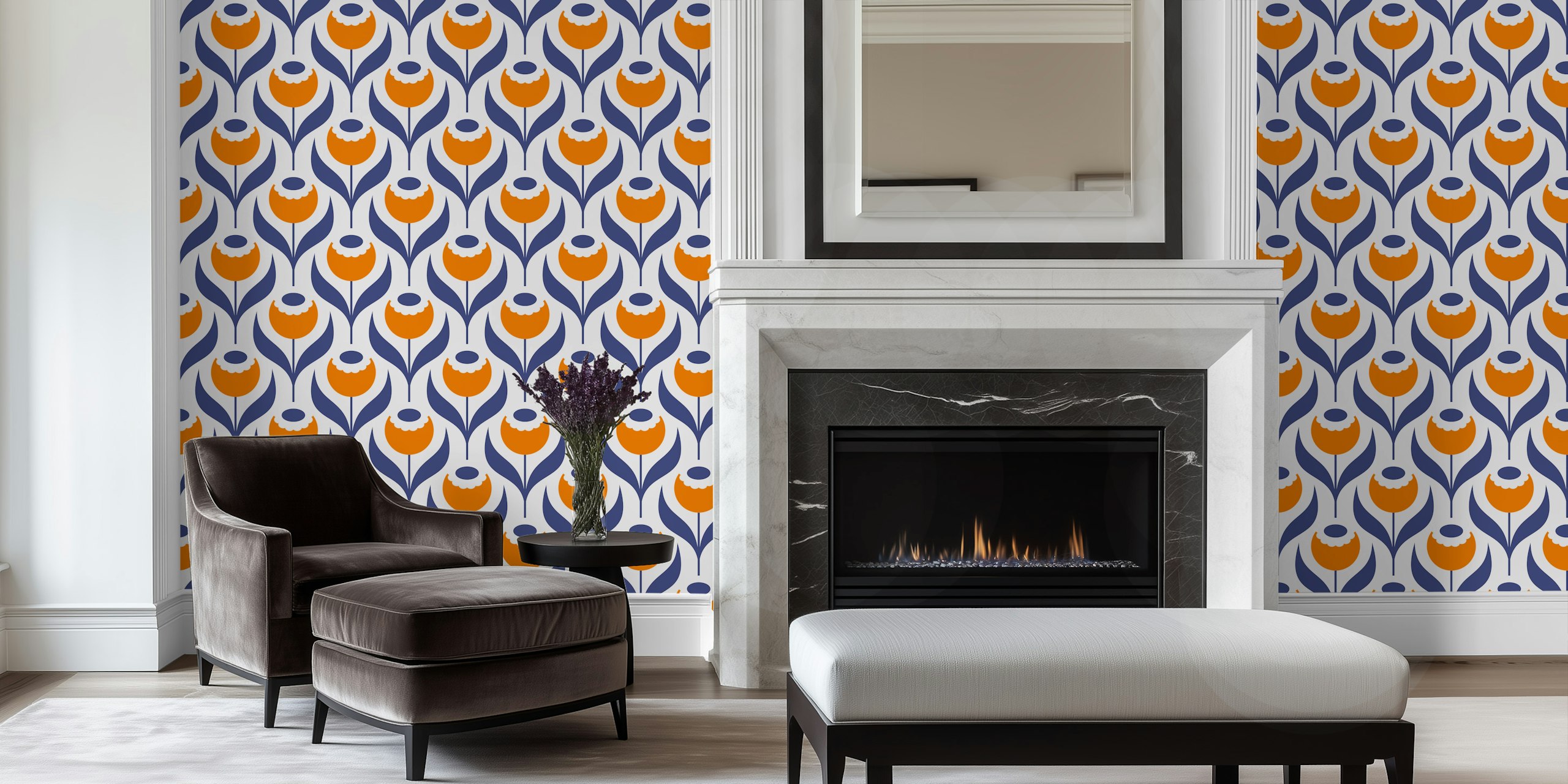 2526 B - poppy flowers pattern ταπετσαρία που εκτίθεται σε ένα δωμάτιο