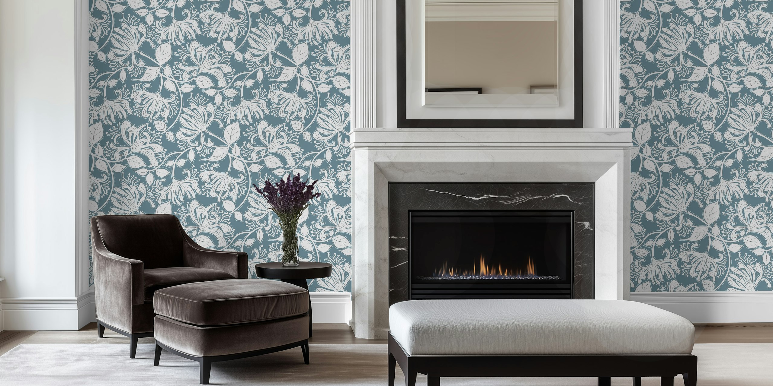 Honeysuckle stencil flowers wallpaper in a room