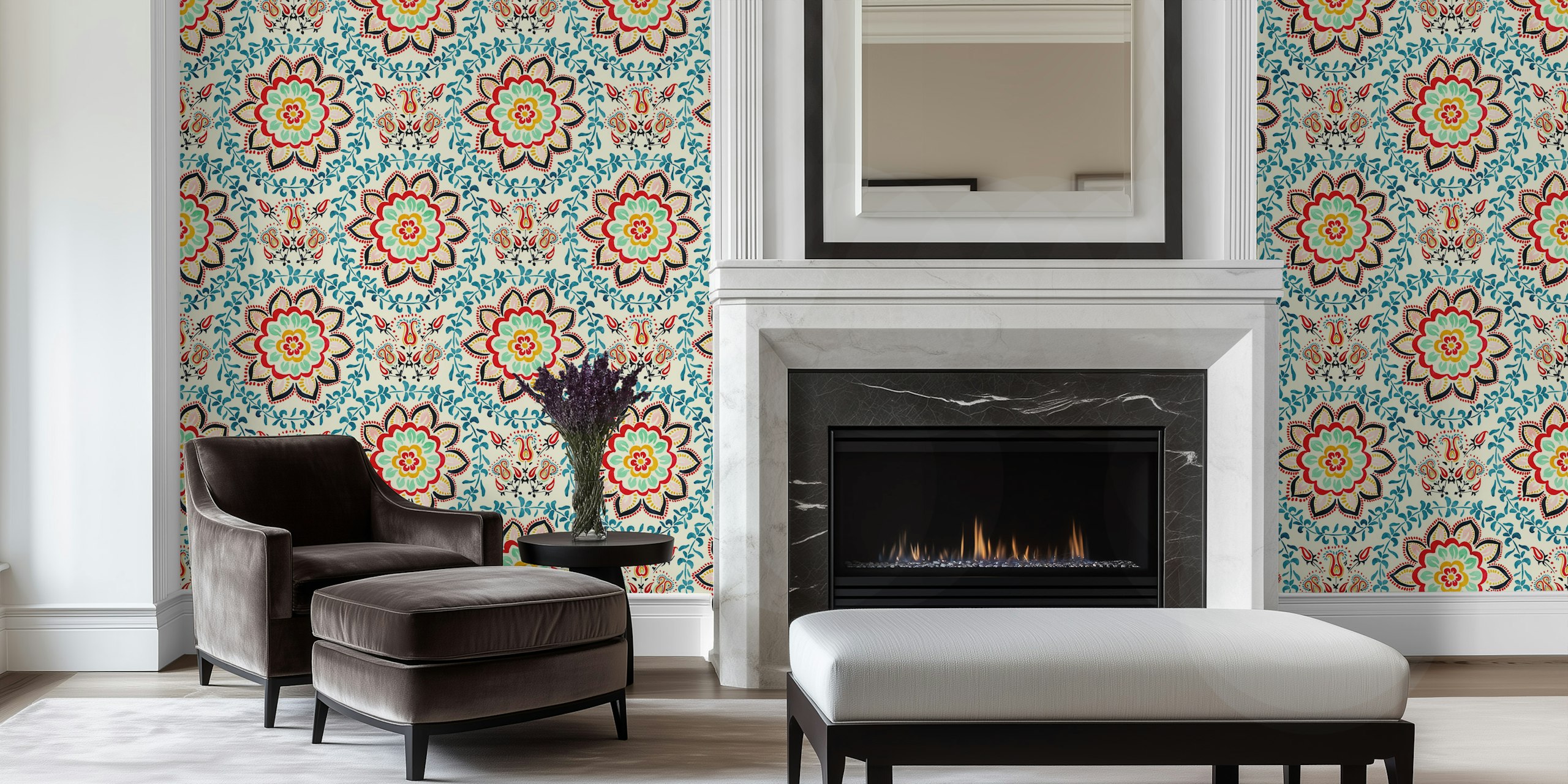 Colorful floral pattern with intricate designs wallpaper