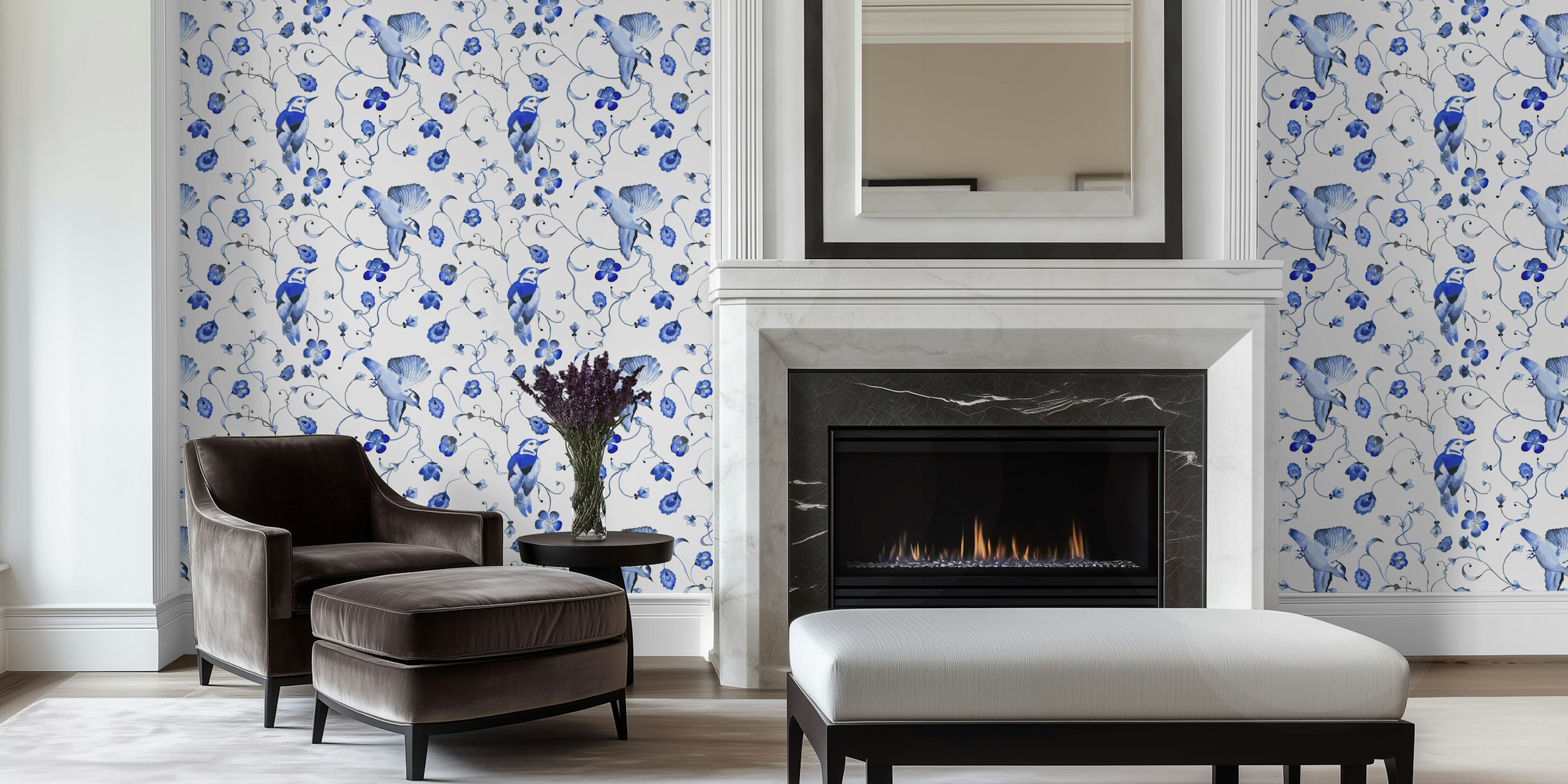 Blue Woodpecker wallpaper design in room