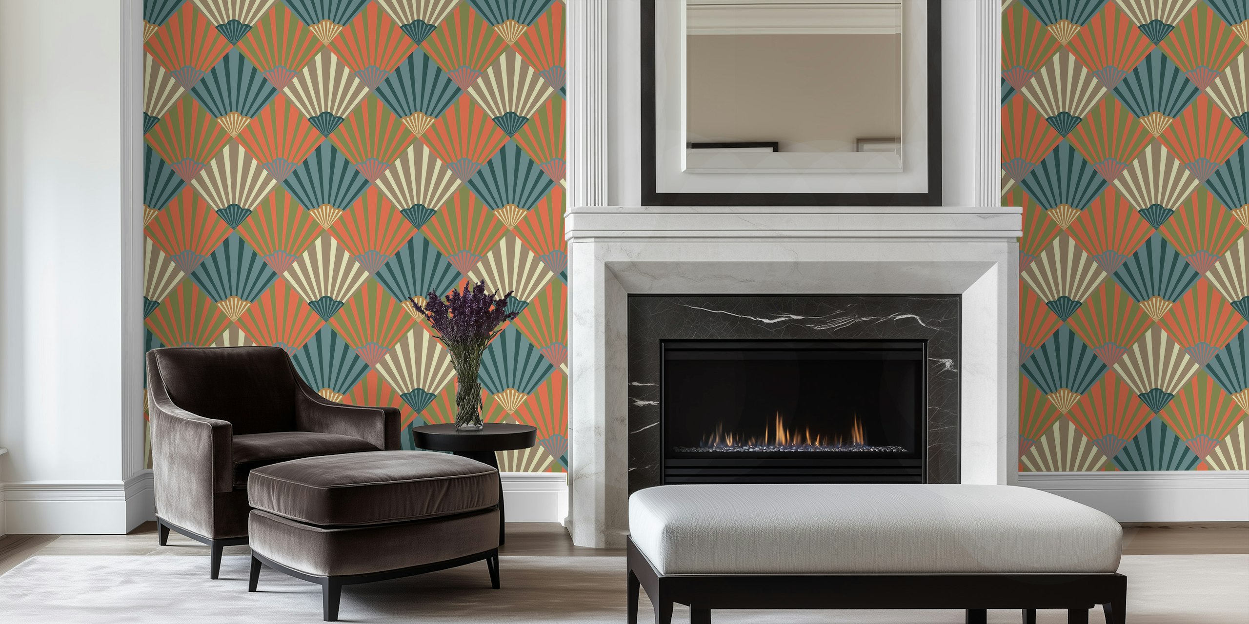 Sunrise Carta Da Parati Art Déco Diamond Burst Con Motivi Geometrici Nei Colori Dell'alba