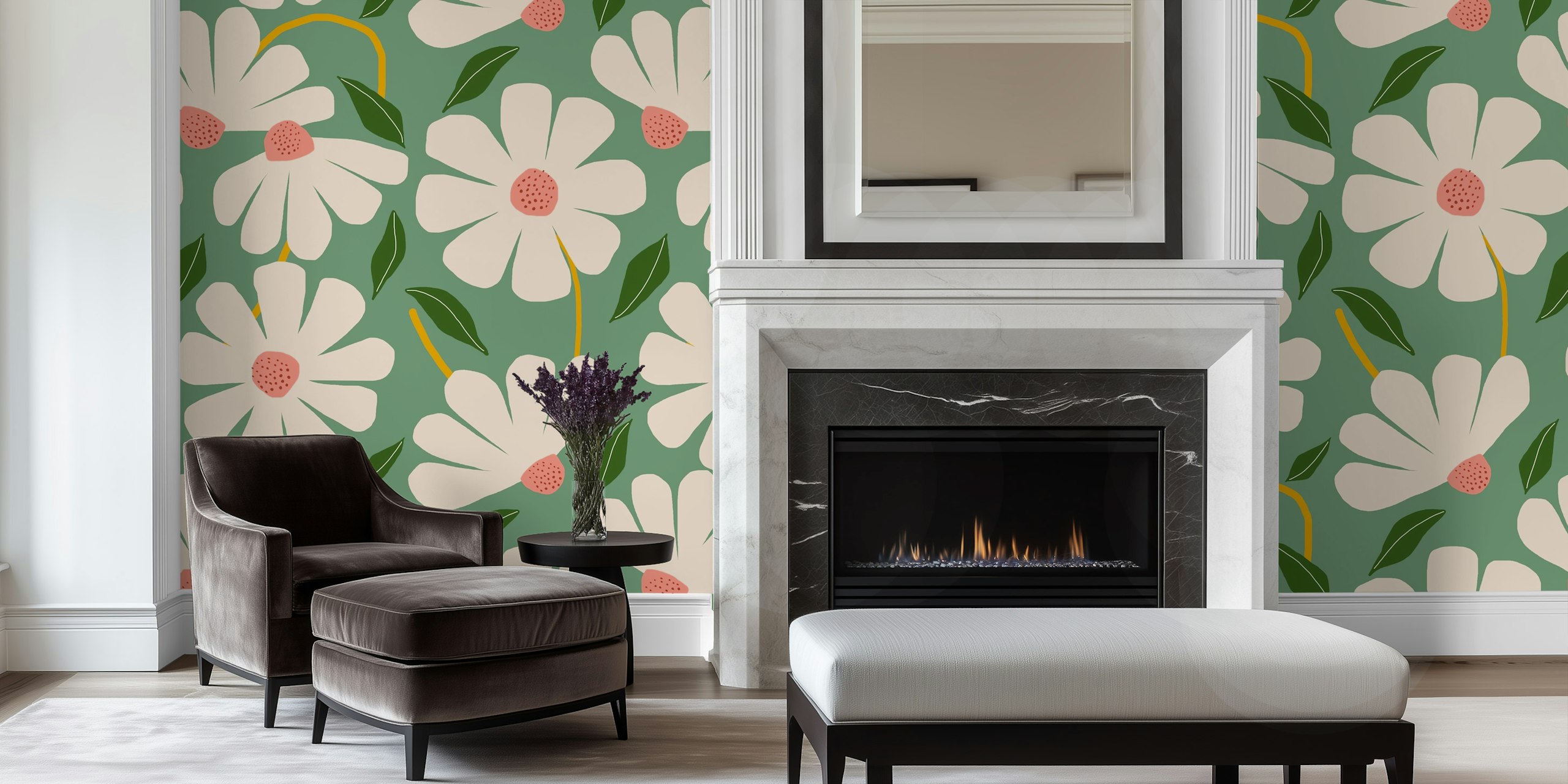 Wild Daisies pattern tapet i et rom