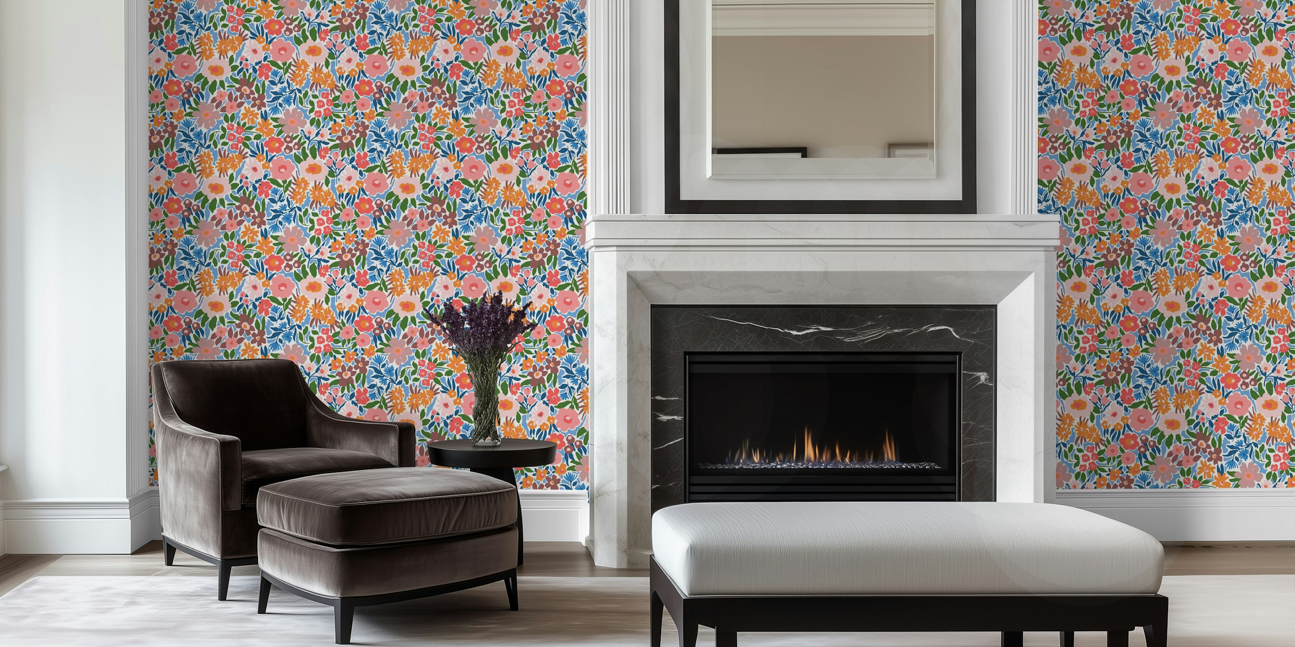 Jeanne Floral behang in een interieursetting.