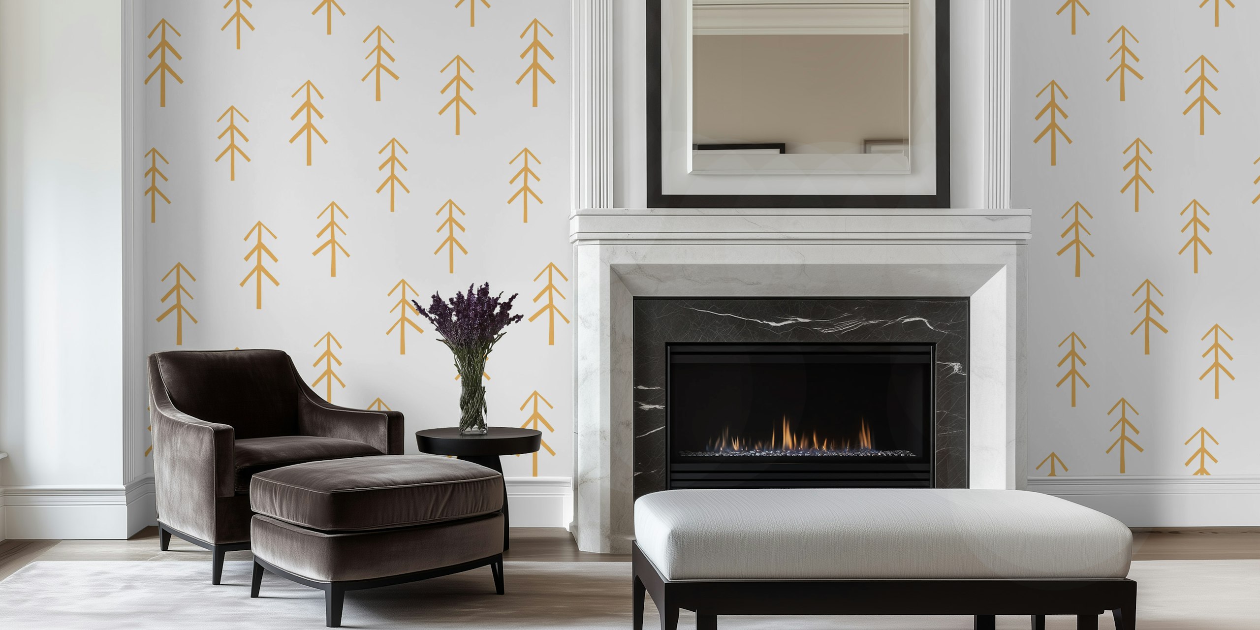 Yellow and beige tree pattern wallpaper