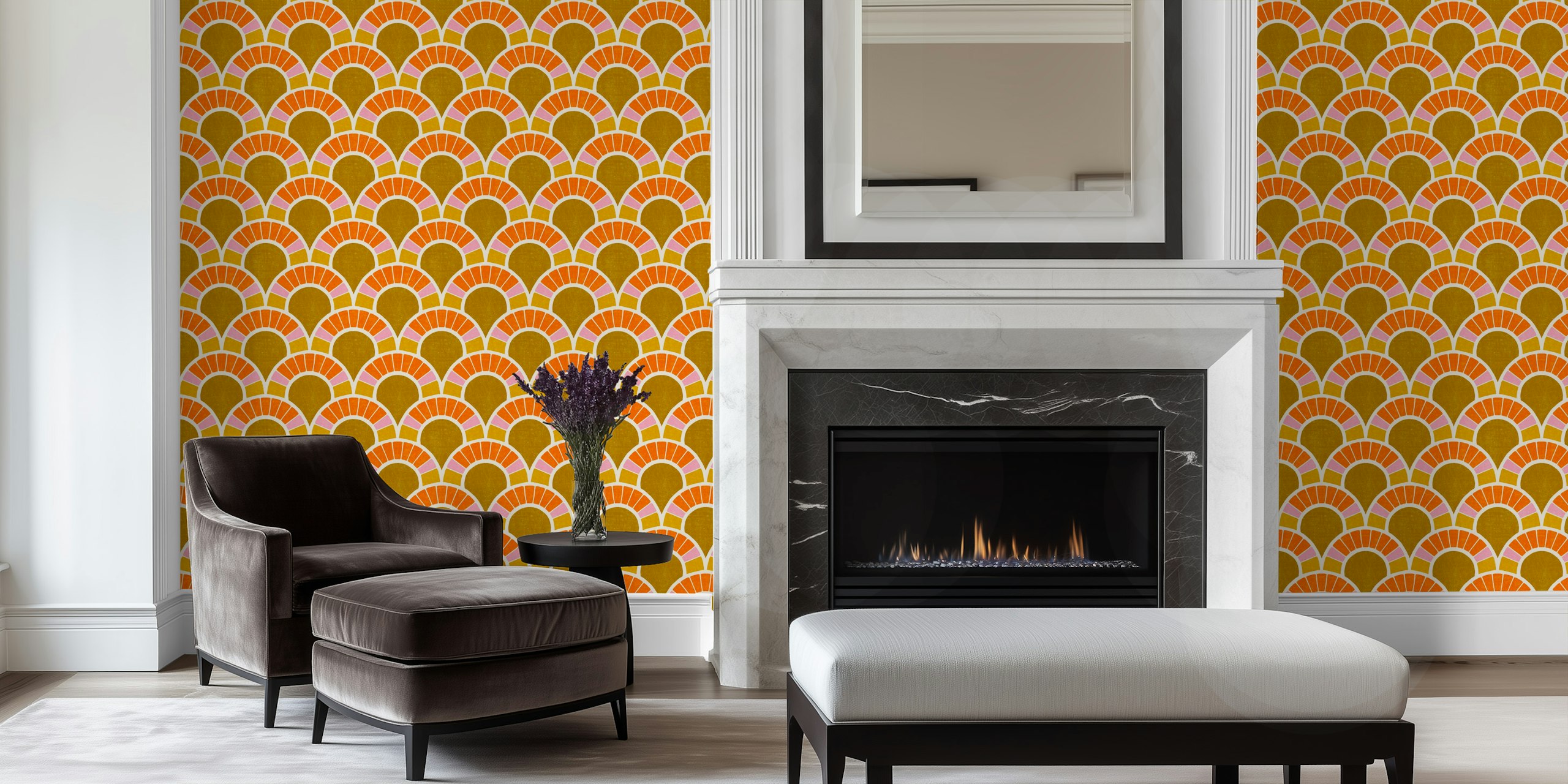 Miramar gold wallpaper pattern in a room