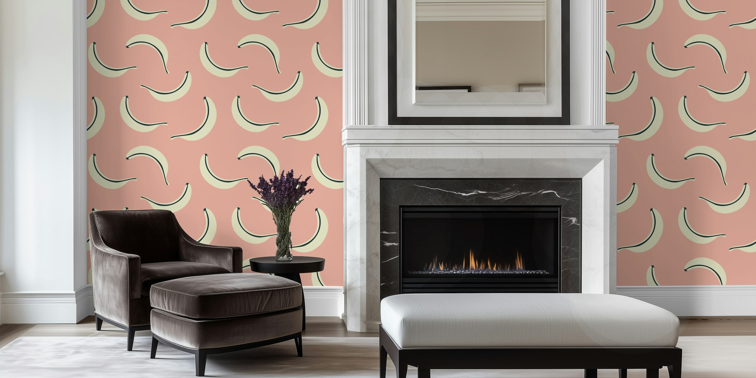 Tropical pattern of yellow bananas on a pink background wallpaper