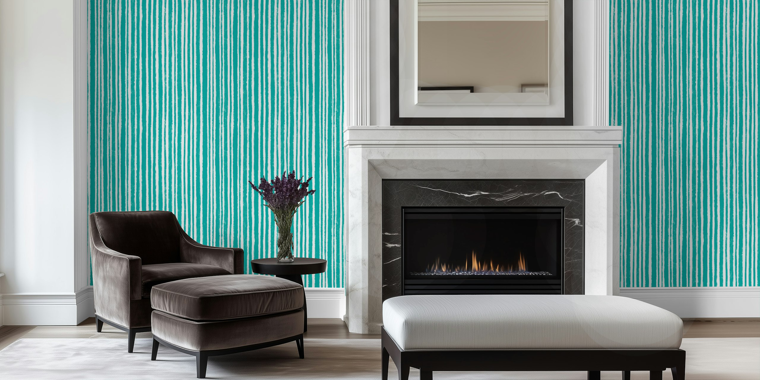 Vertical textured stripes in Tiffany Blue and white wallpaper