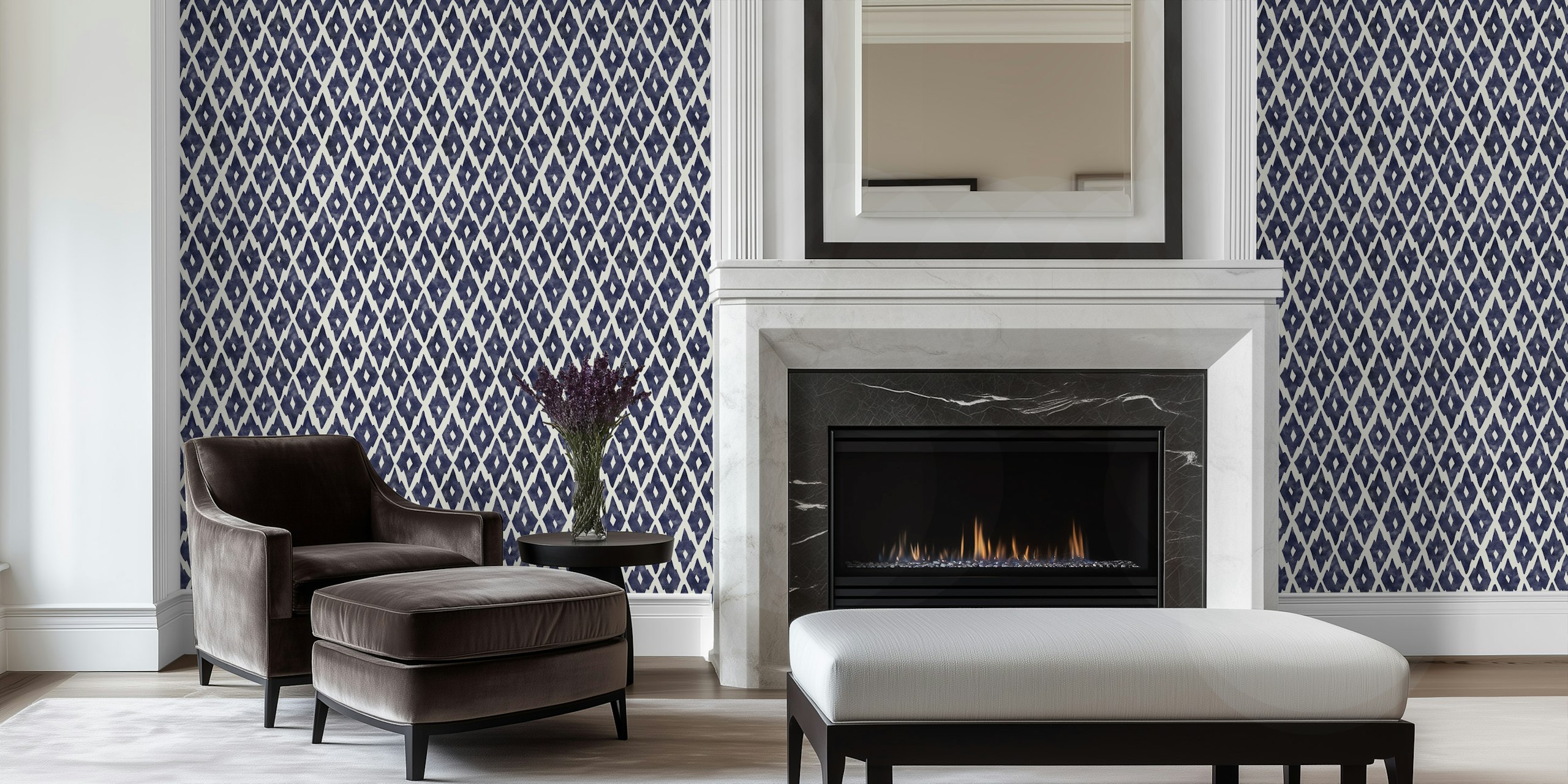 Navy blue rhombus pattern on a white background wallpaper