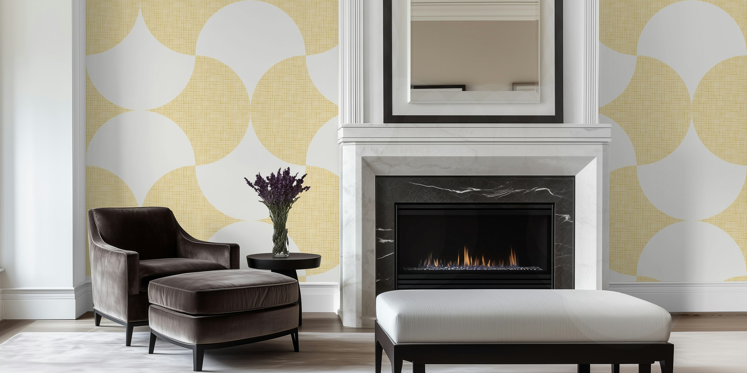 Mid century minimalism wallpaper with cream geometric shapes on a textured warm background