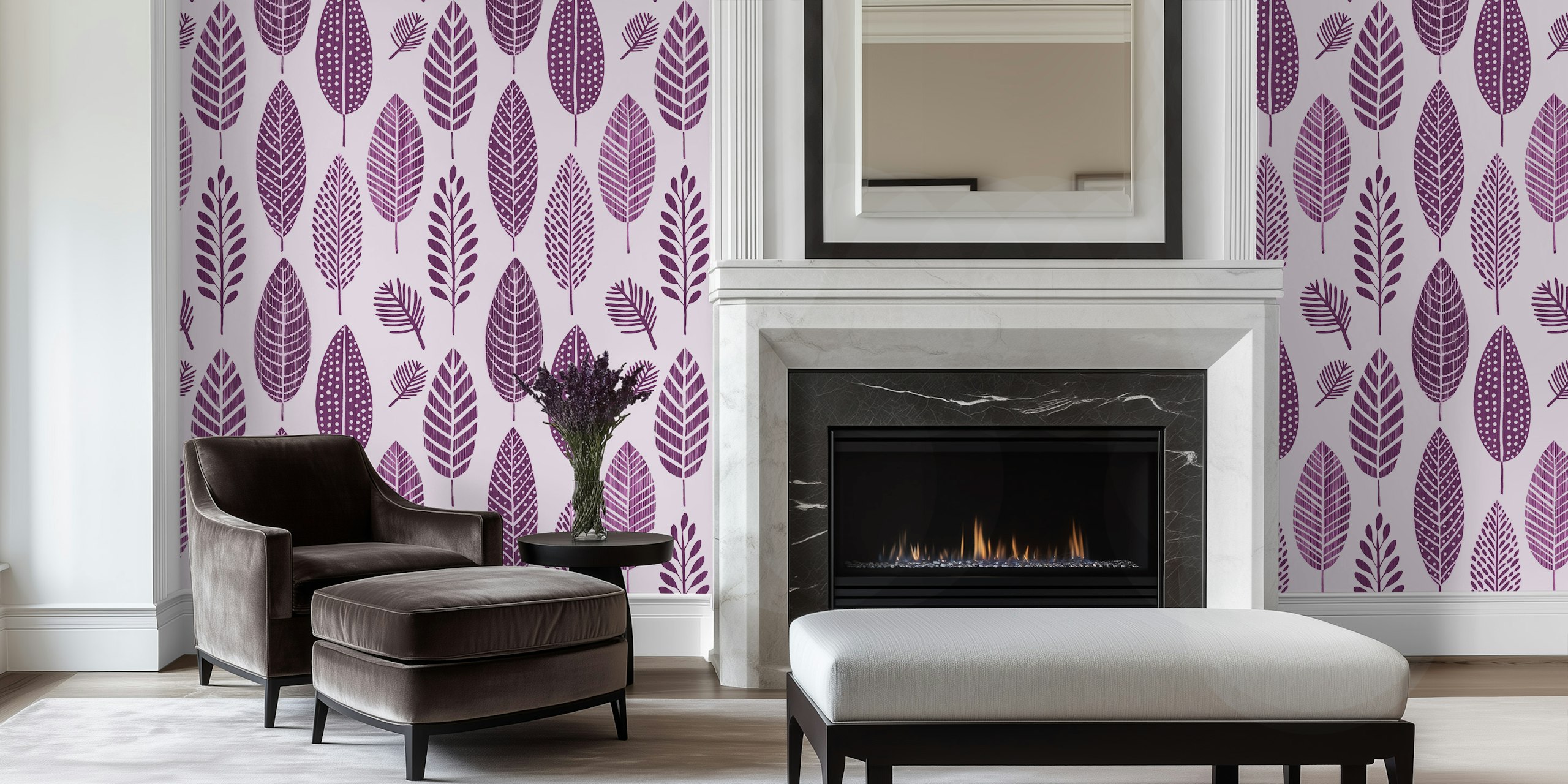 Charming Autumn Vibe Leaf Pattern Purple in paarse tinten