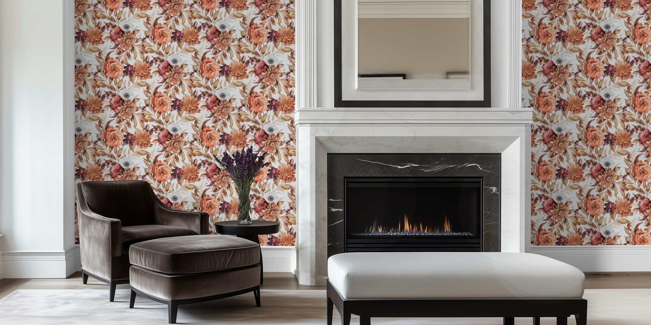 Floral wallpaper design in a cozy room