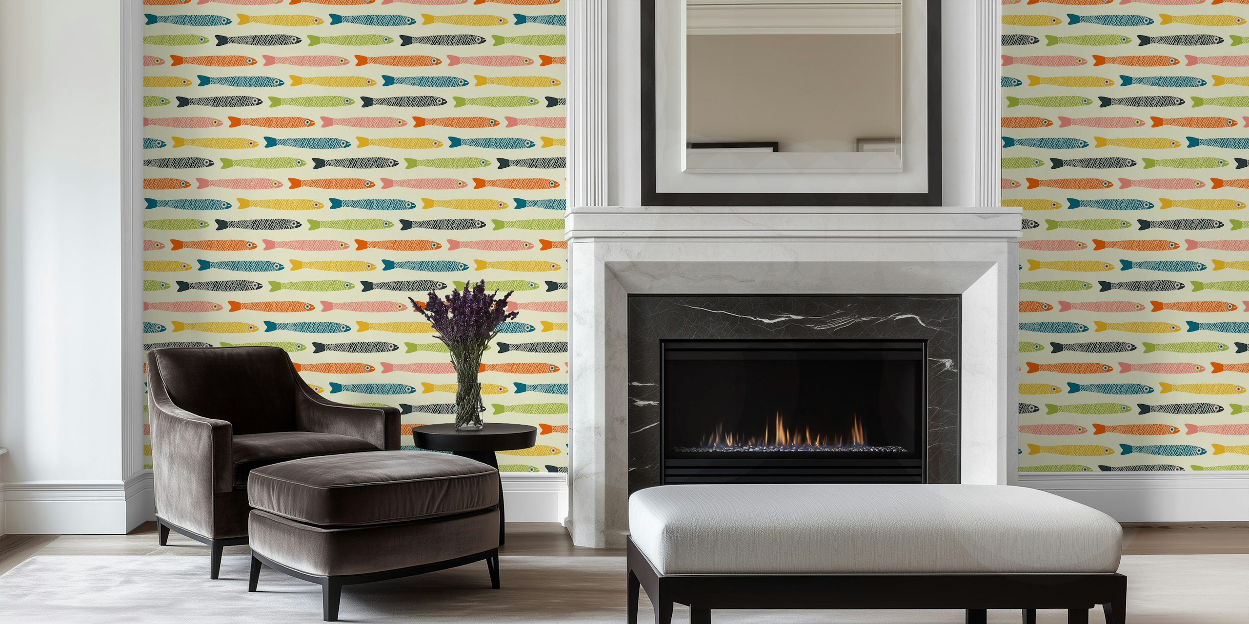 Anchovies Retro Fish wallpaper in a room