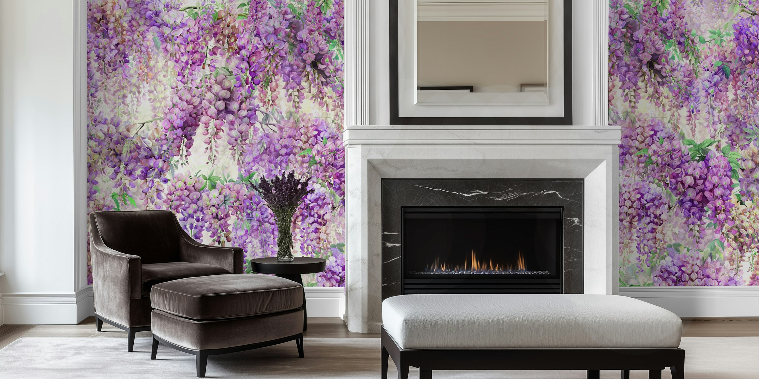 Purple wisteria floral wallpaper design