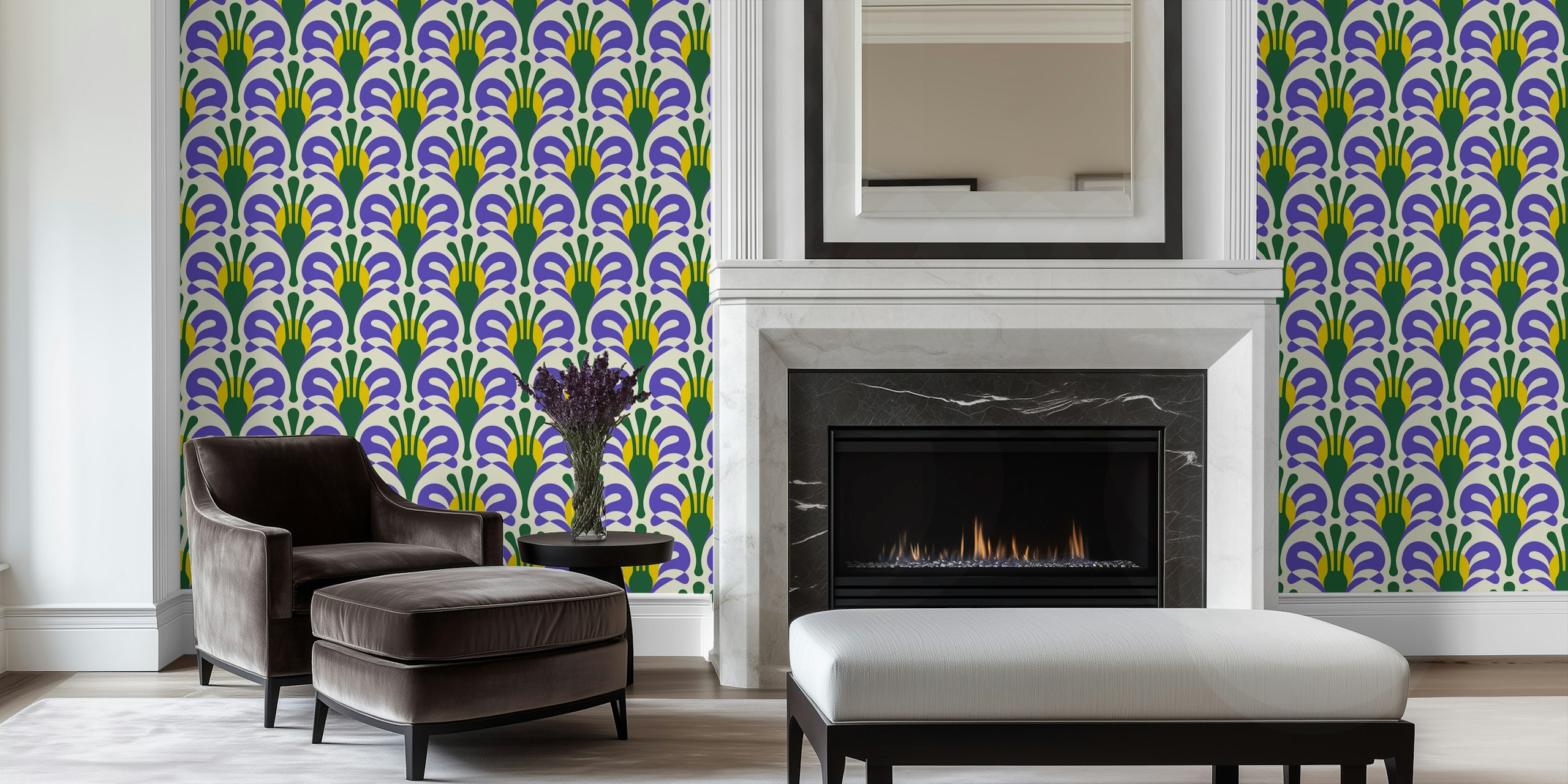 Vintage Retro Floral wallpaper design in a room